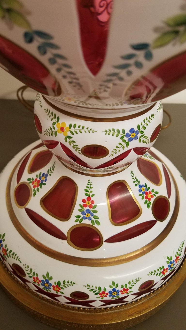 Large Bohemian Ruby Cut Glass Lamp For Sale at 1stDibs