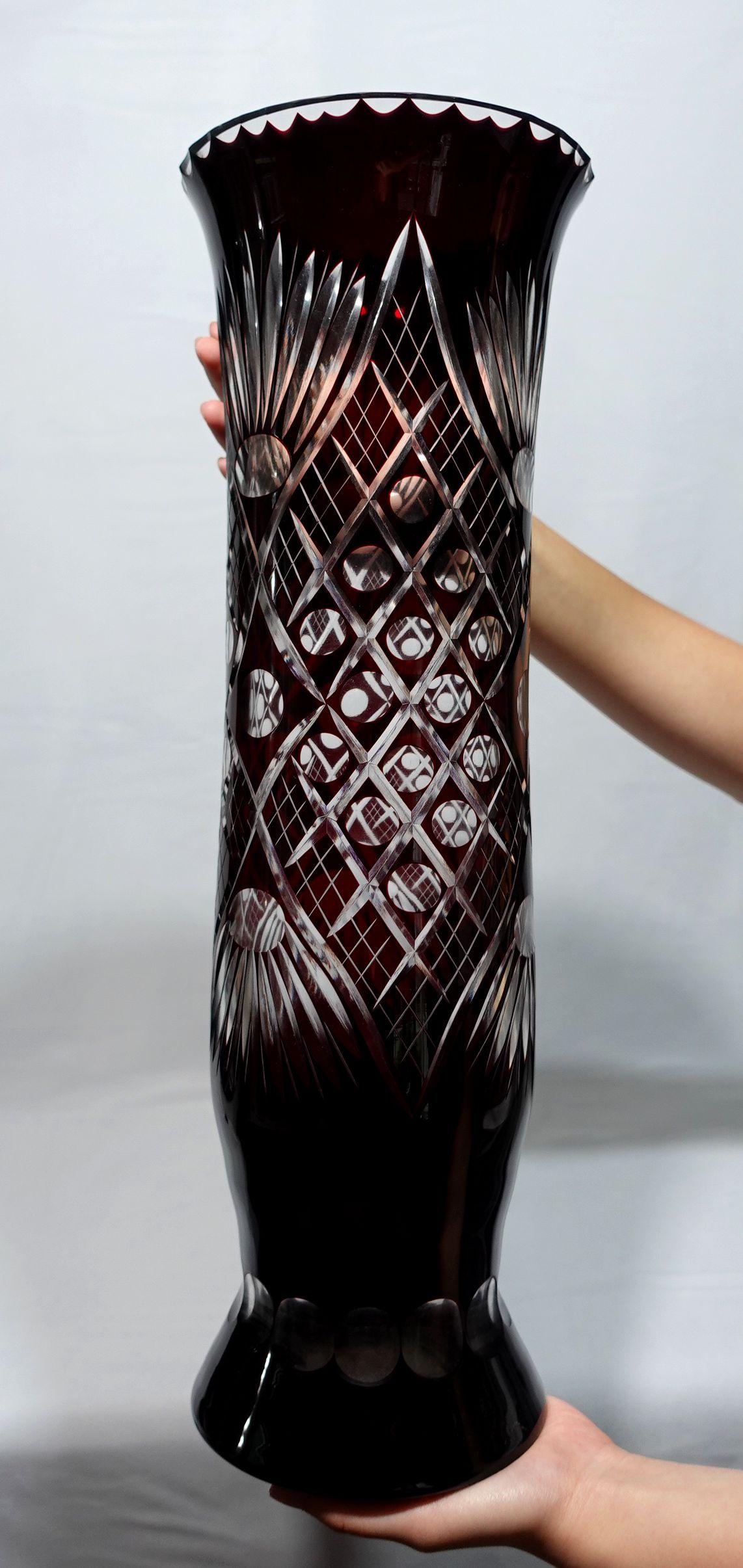 A Large Bohemian Style Ruby cut to clear Vase For Sale 6
