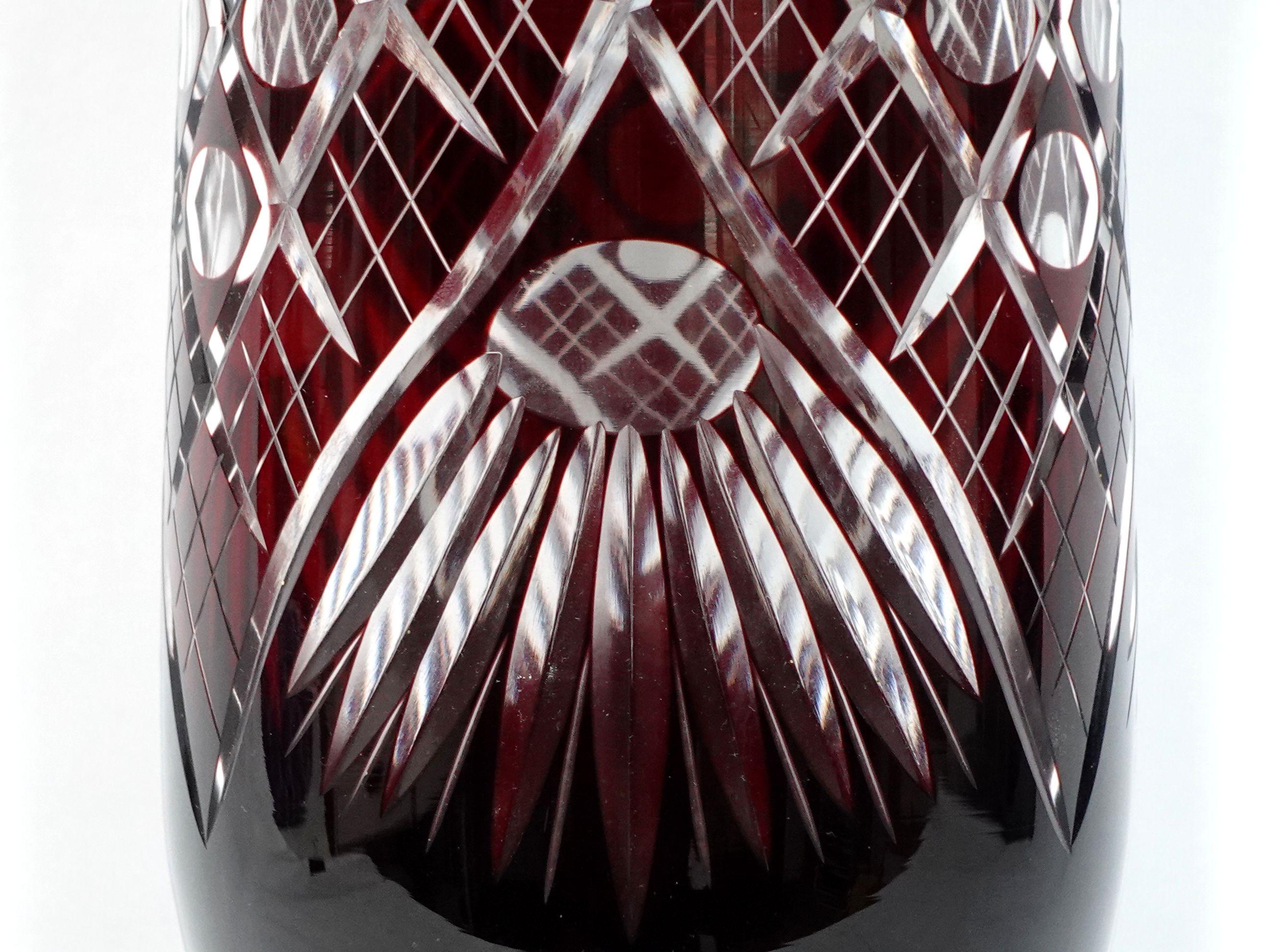Glass A Large Bohemian Style Ruby cut to clear Vase For Sale
