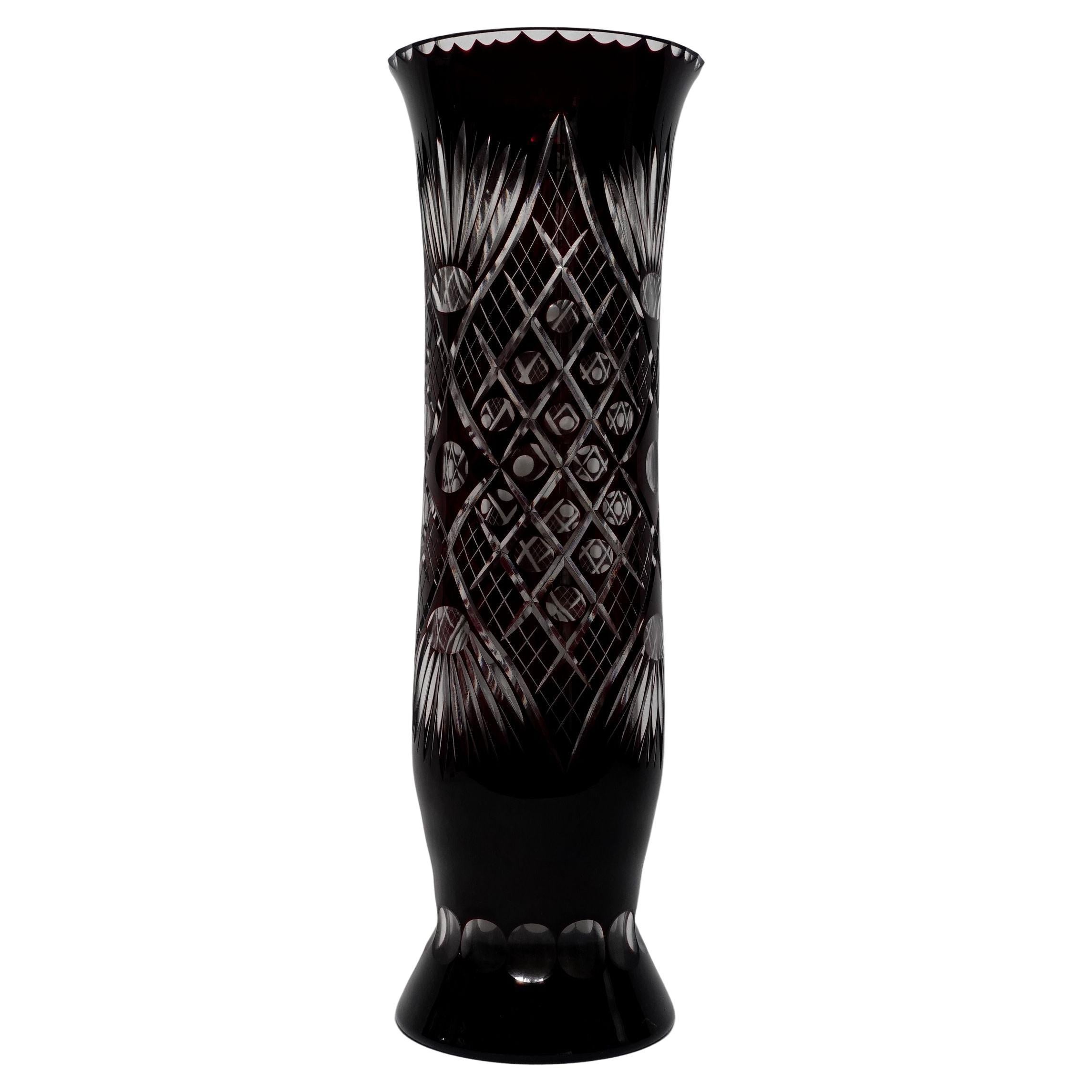 A Large Bohemian Style Ruby cut to clear Vase