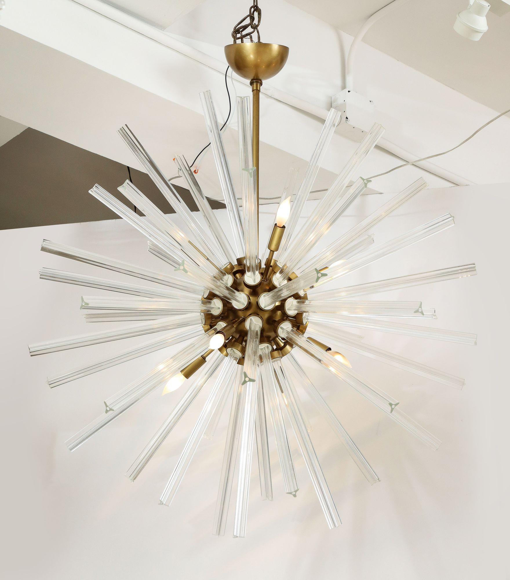 A large brass and crystal Sputnik chandelier, circa 1990. [41