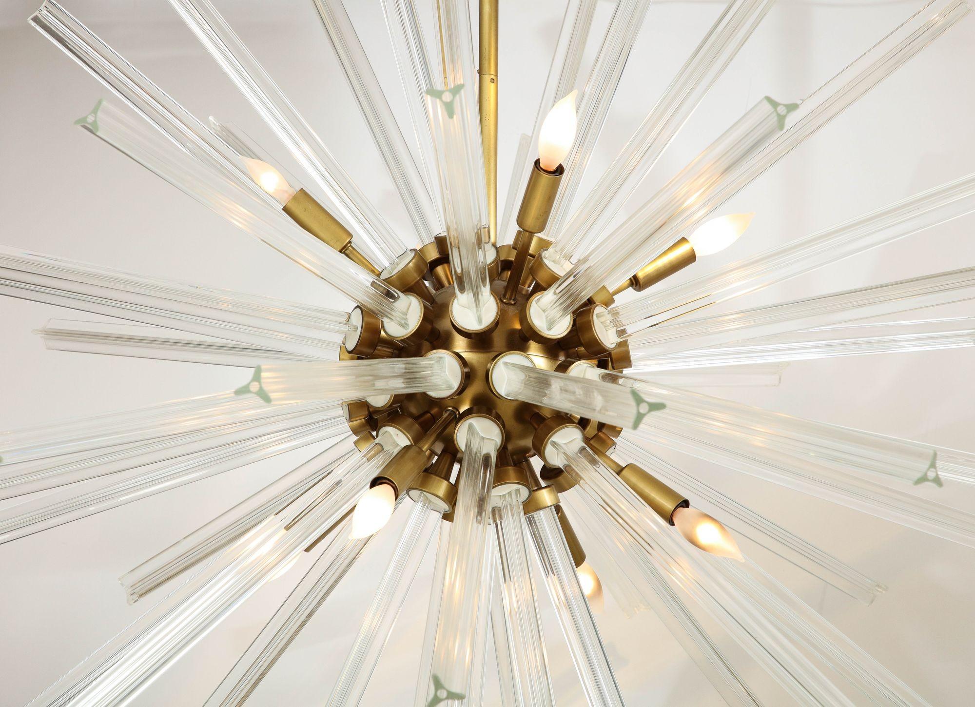 American Large Crystal Sputnik Chandelier With Multi Length Rods and Brass Fittings For Sale