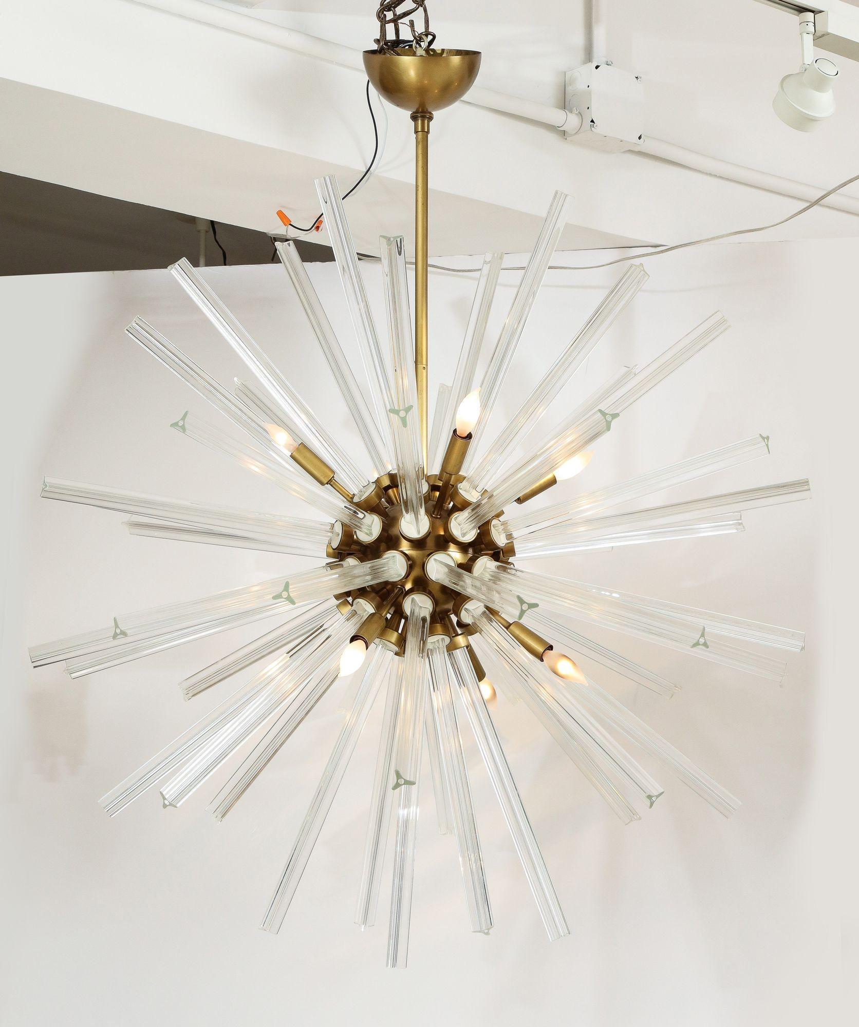 Large Crystal Sputnik Chandelier With Multi Length Rods and Brass Fittings For Sale 2