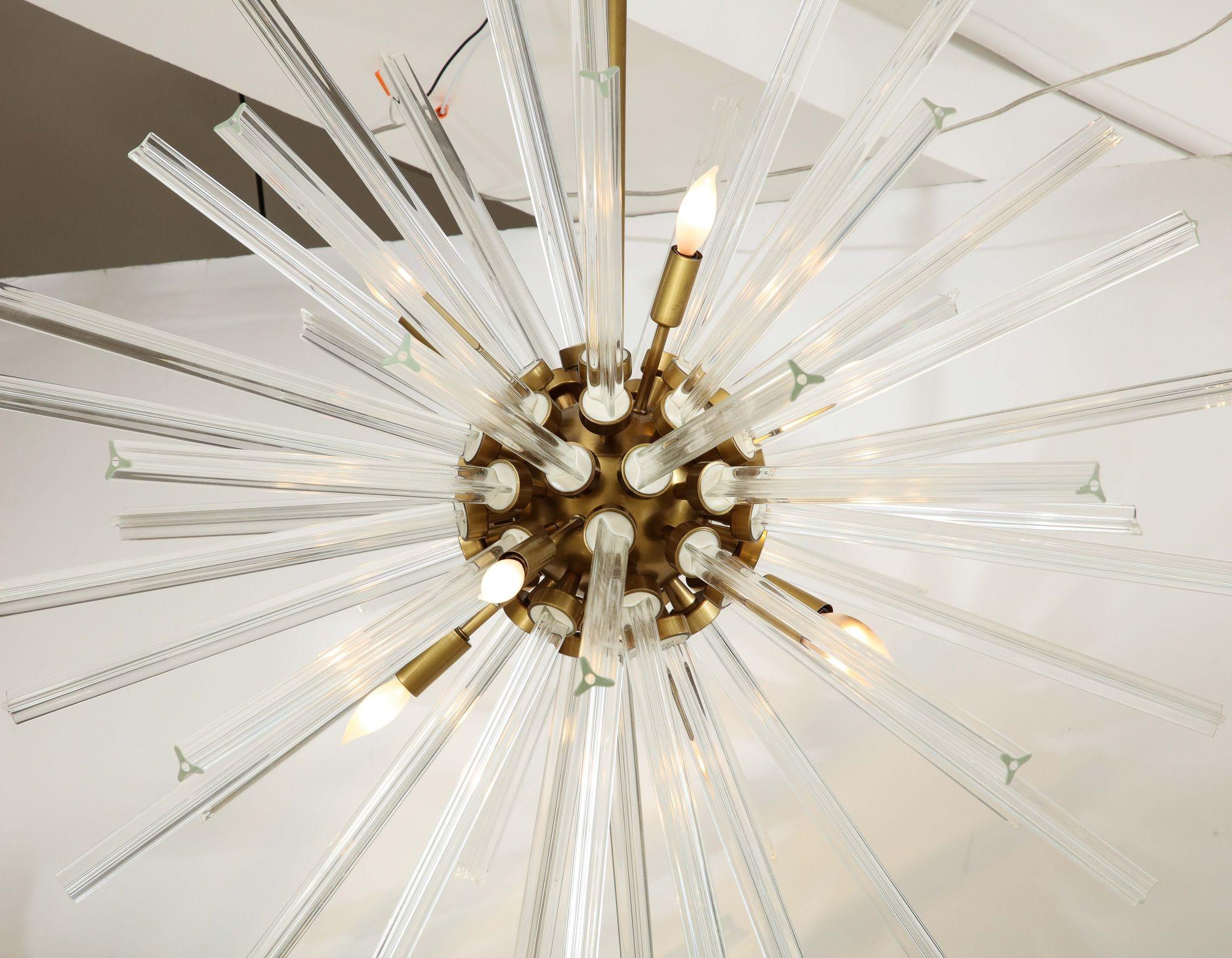 Large Crystal Sputnik Chandelier With Multi Length Rods and Brass Fittings For Sale 3