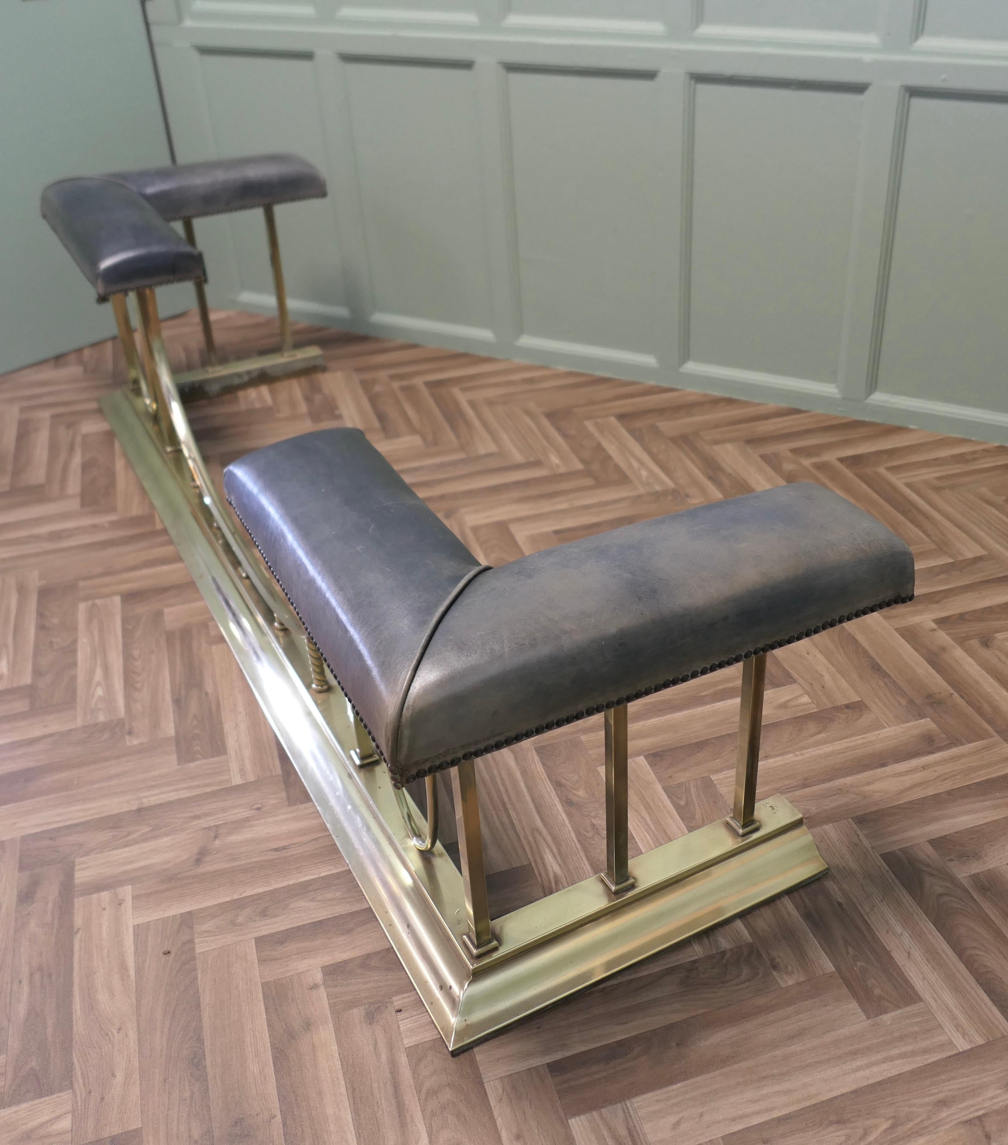 A Large Brass and Leather Club Fender  This is an elegant piece 1