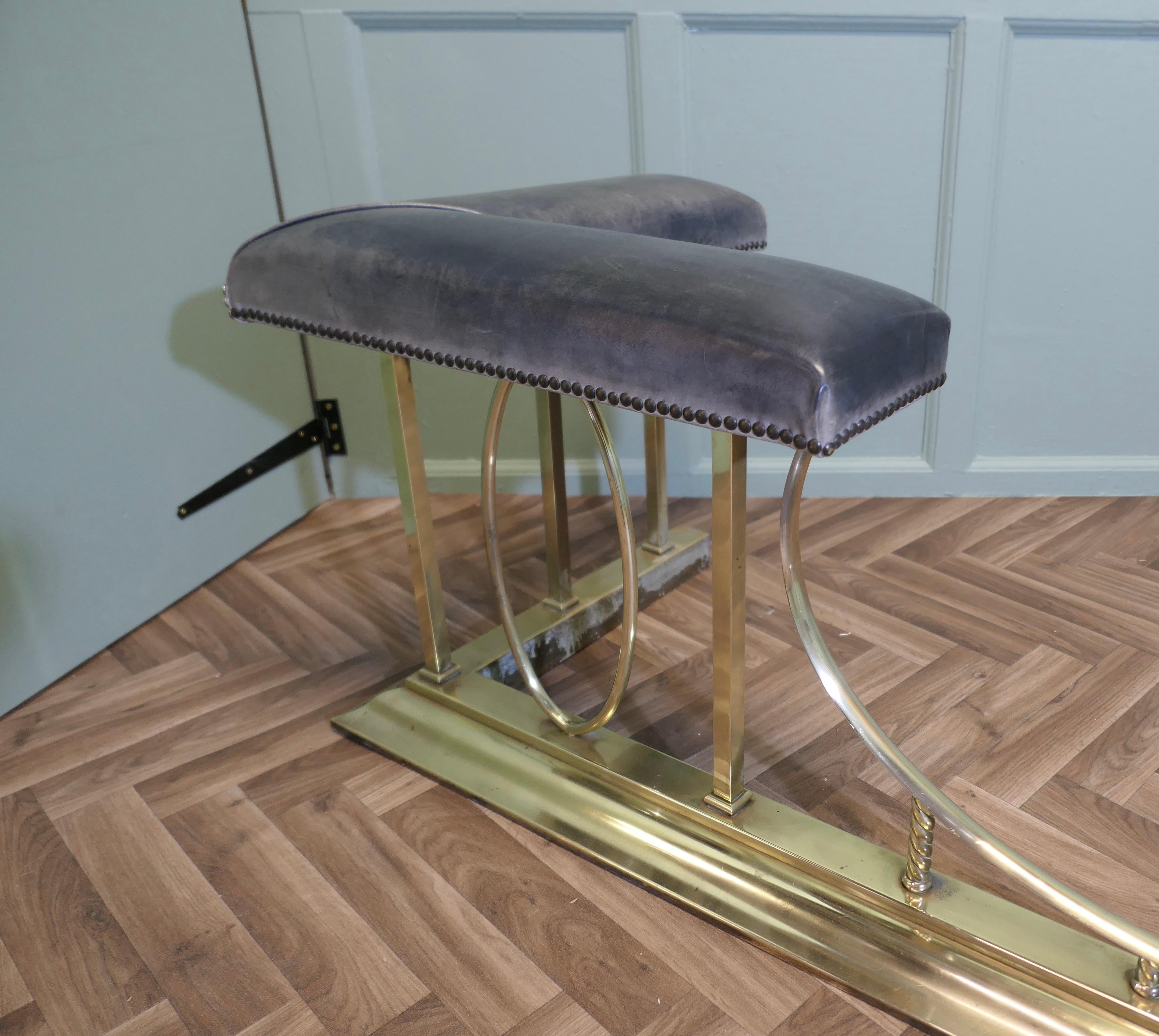 A Large Brass and Leather Club Fender  This is an elegant piece 4
