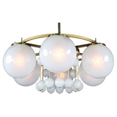 Large Brass Bohemian Chandelier with Frosted Glas Globes, the 1950s