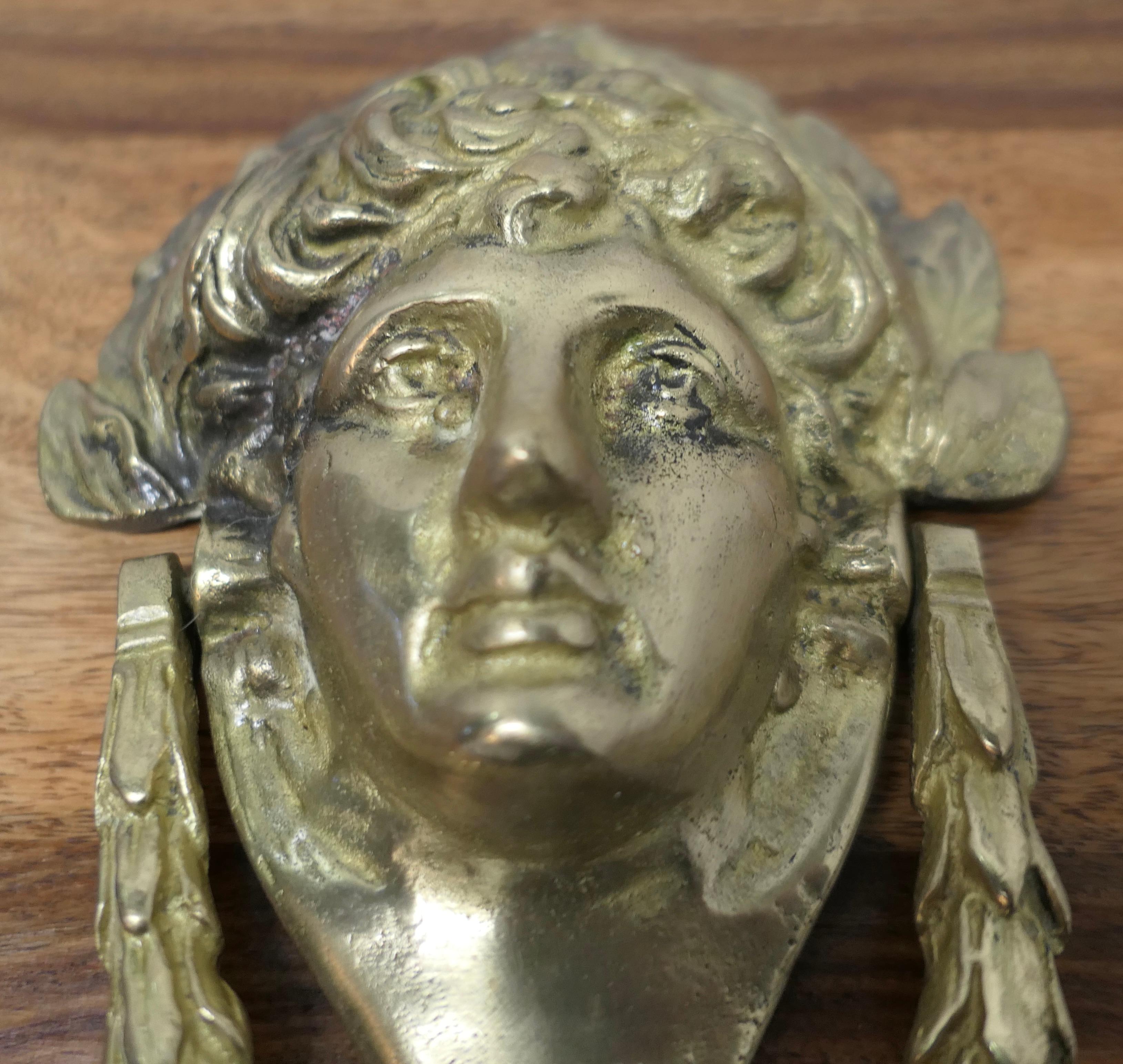 Classical Greek A Large Brass Dionysus Door Knocker    For Sale