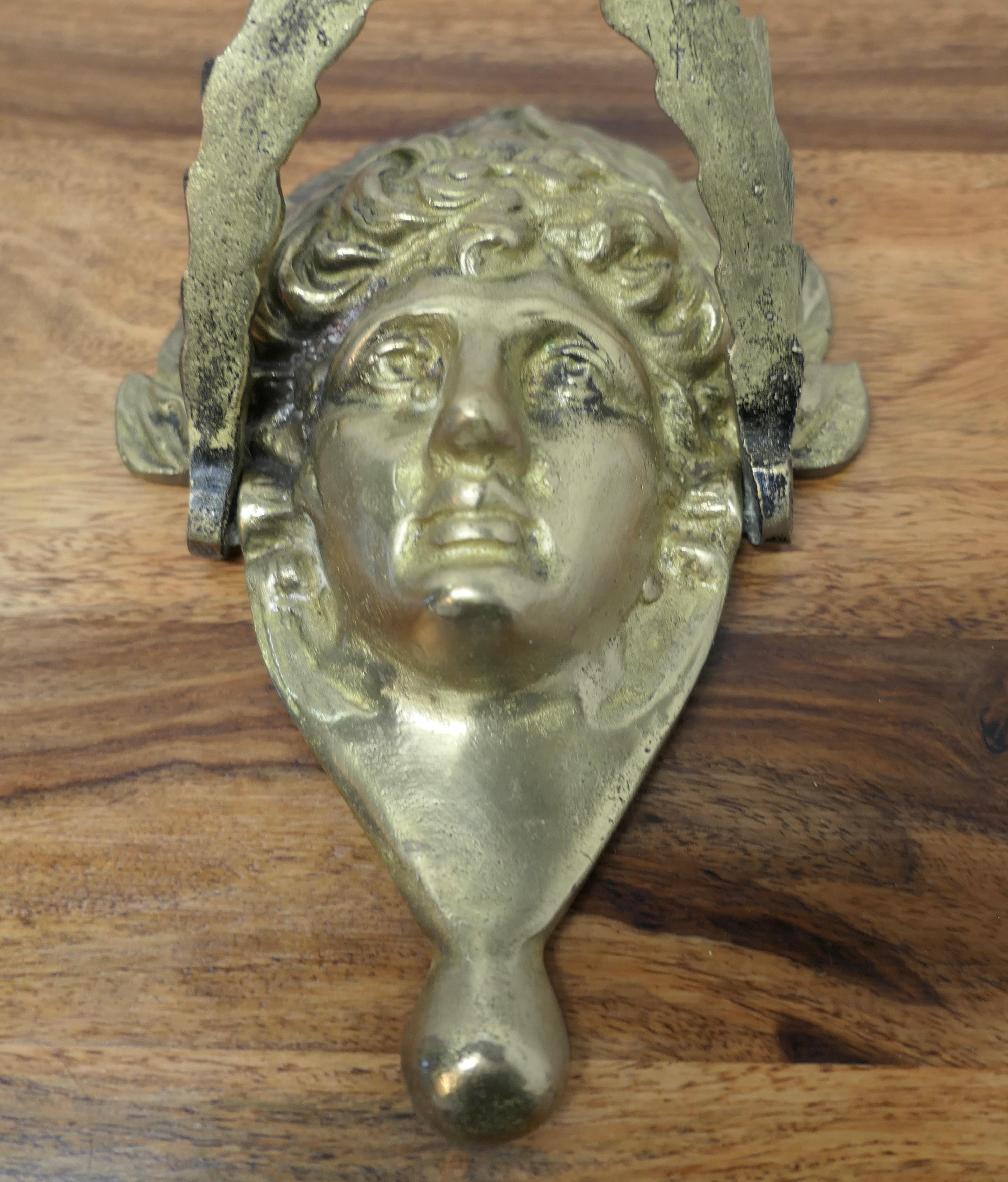 Early 20th Century A Large Brass Dionysus Door Knocker    For Sale