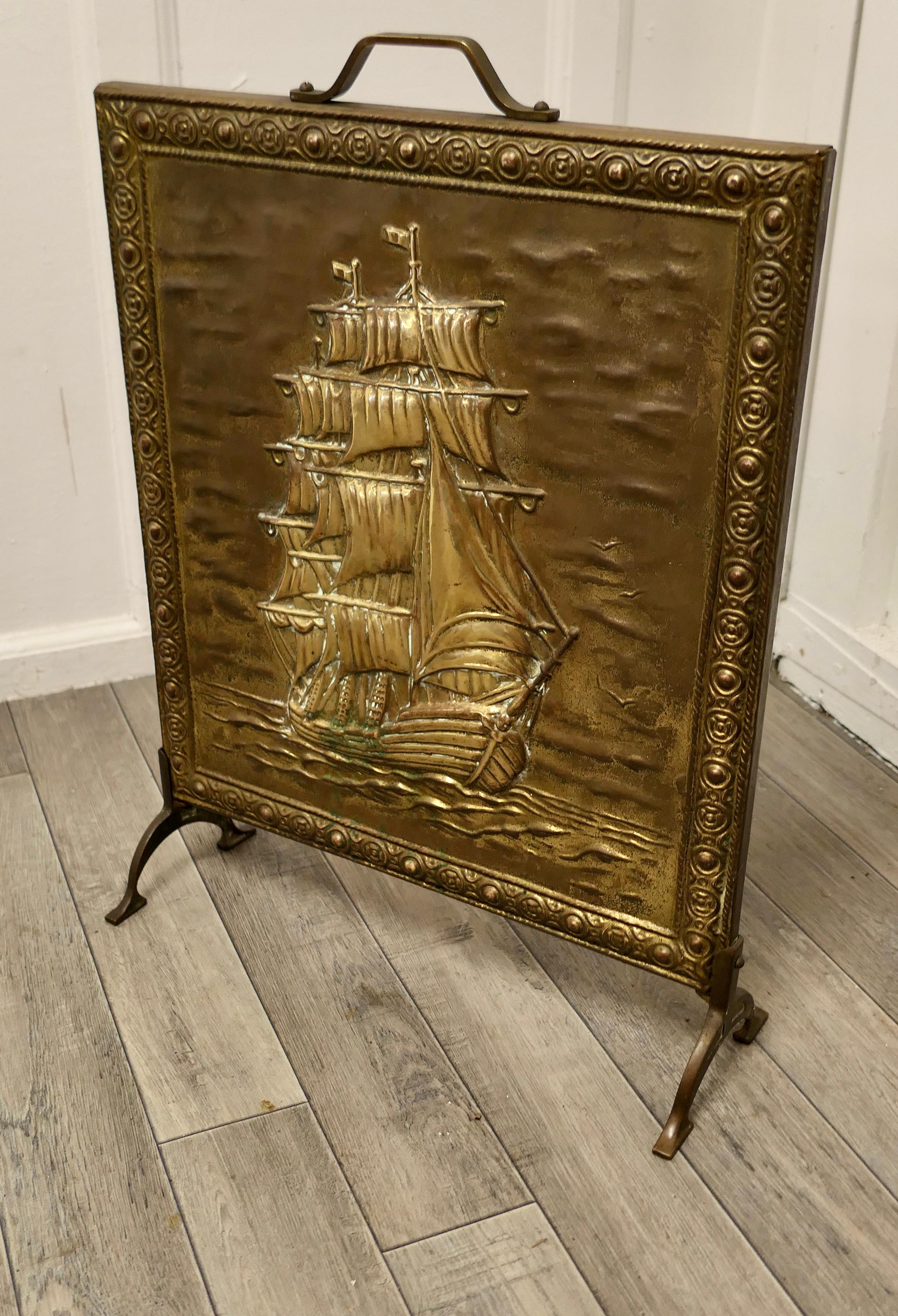 Early 20th Century Large Brass Fire Screen with the Cutty Sark For Sale