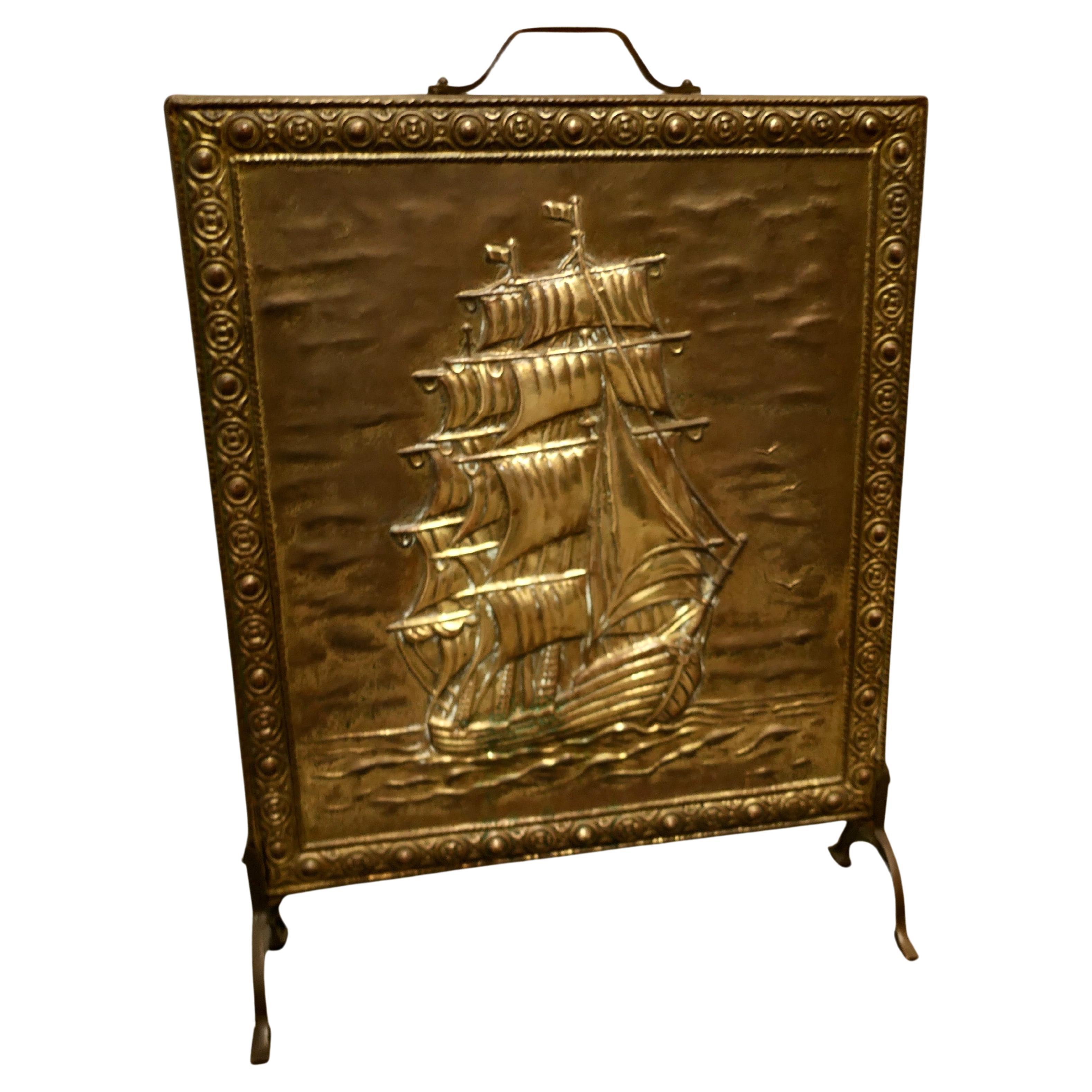 Large Brass Fire Screen with the Cutty Sark For Sale