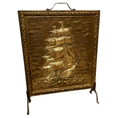 Antique Large Brass Fire Screen with the Cutty Sark
