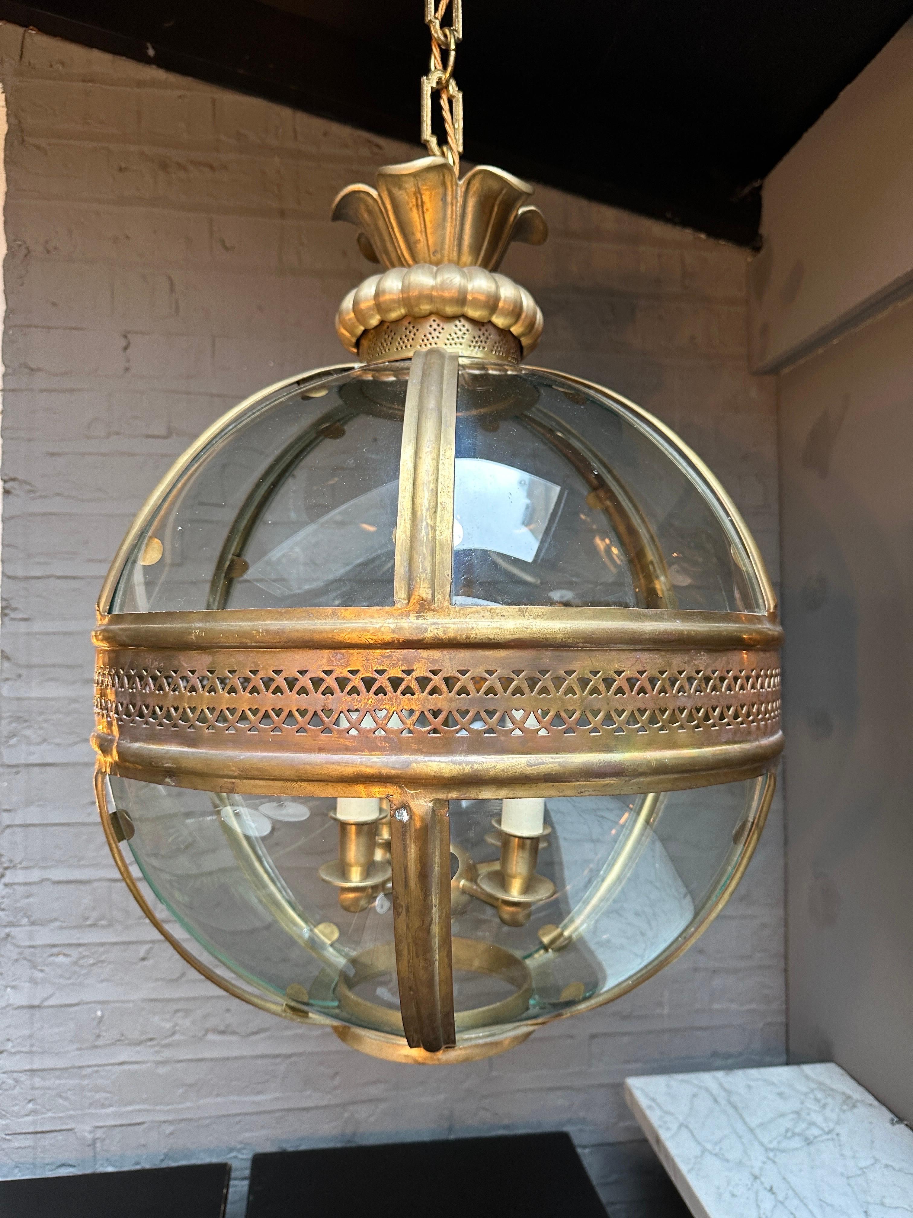Georgian A Large Brass Globe Lantern  For Sale