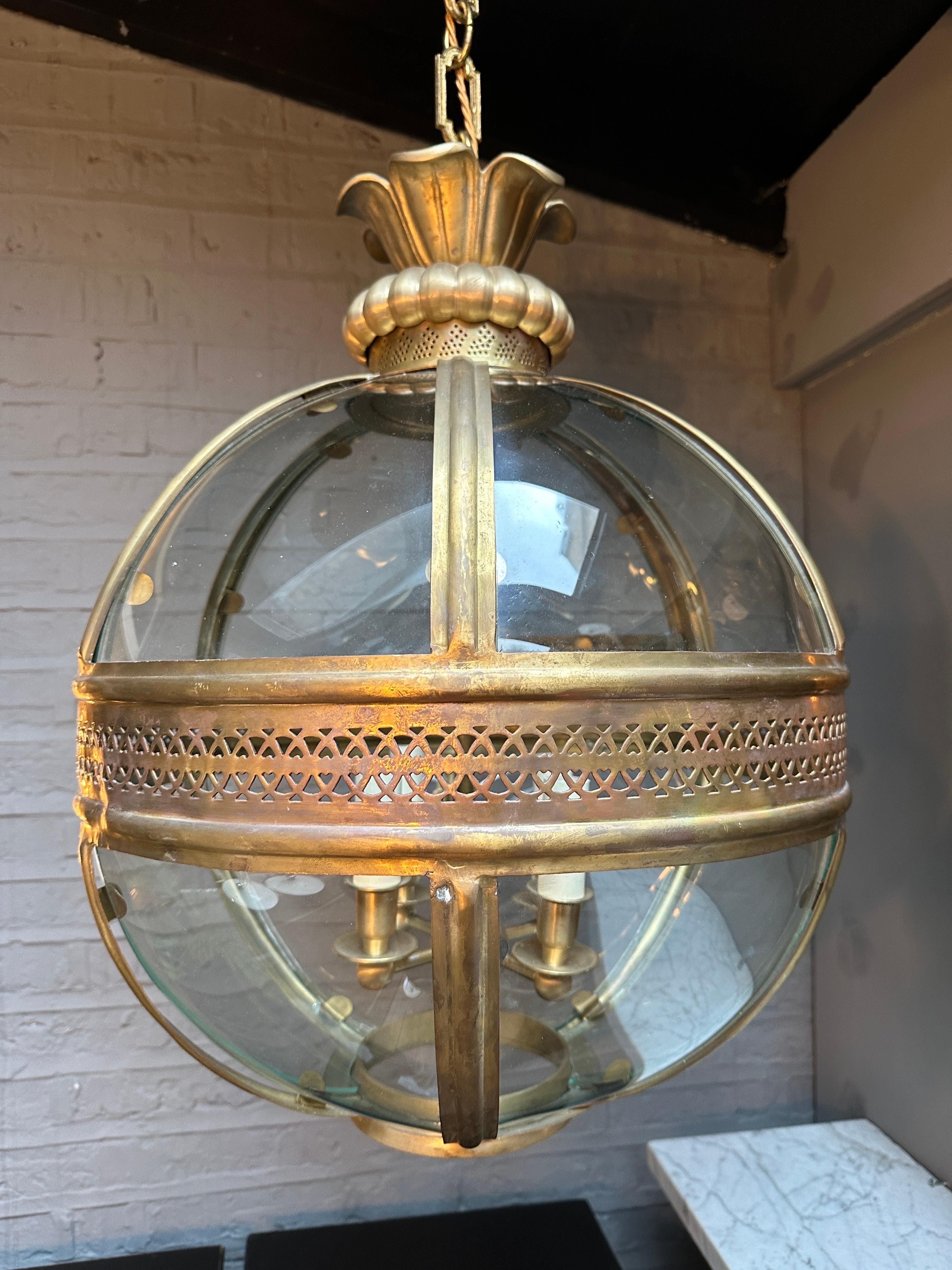 A Large Brass Globe Lantern  For Sale 3