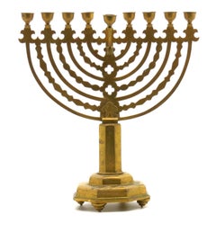 A Large German Brass Hanukkah Menorah early 20th Century