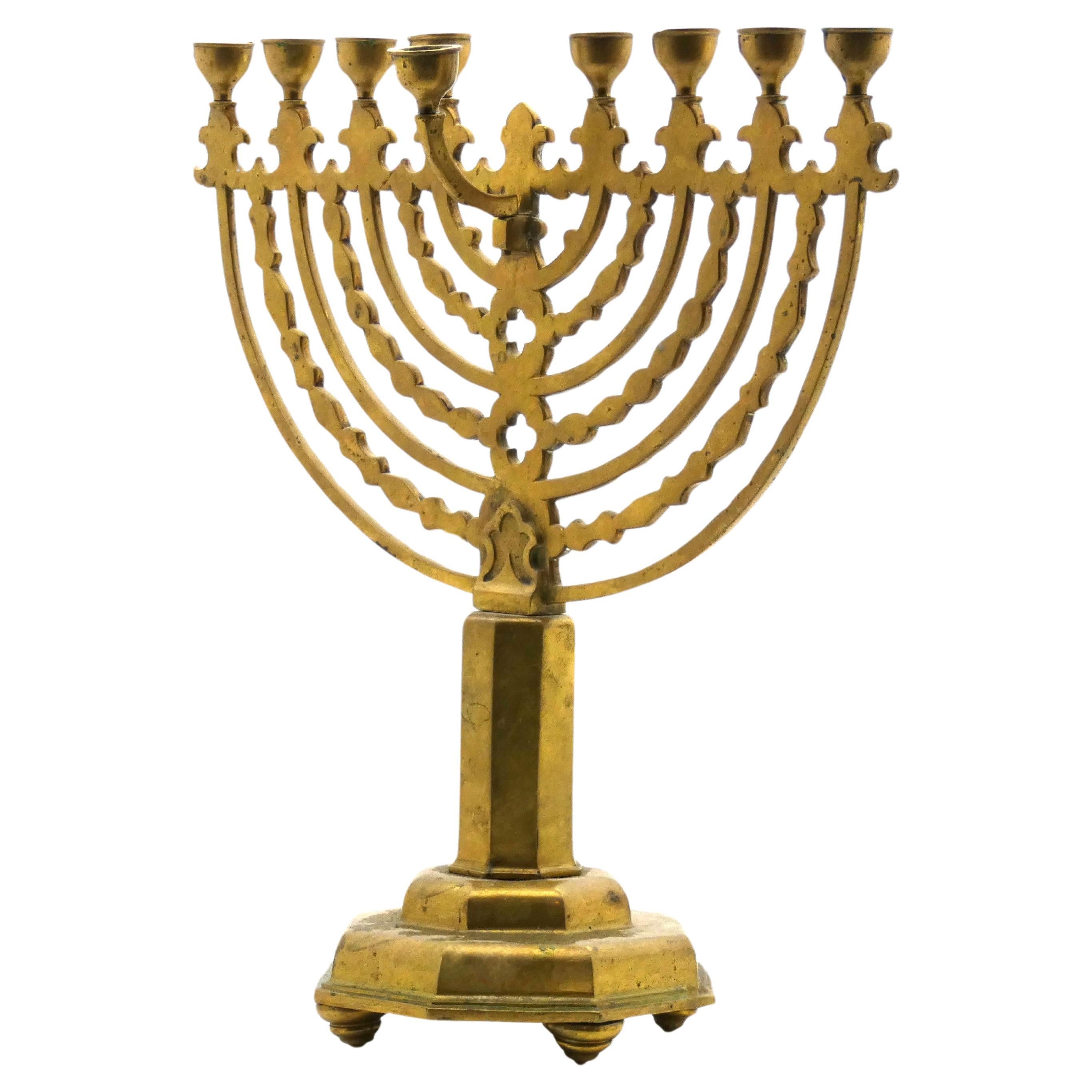 A Large German Brass Hanukkah Menorah early 20th Century For Sale