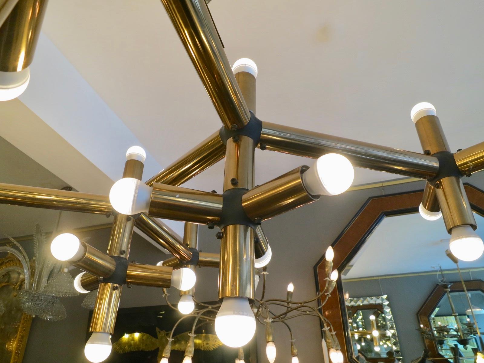 Large Brass Robert Haussmann Tubular Geometrical Ceiling Light In Good Condition In London, GB