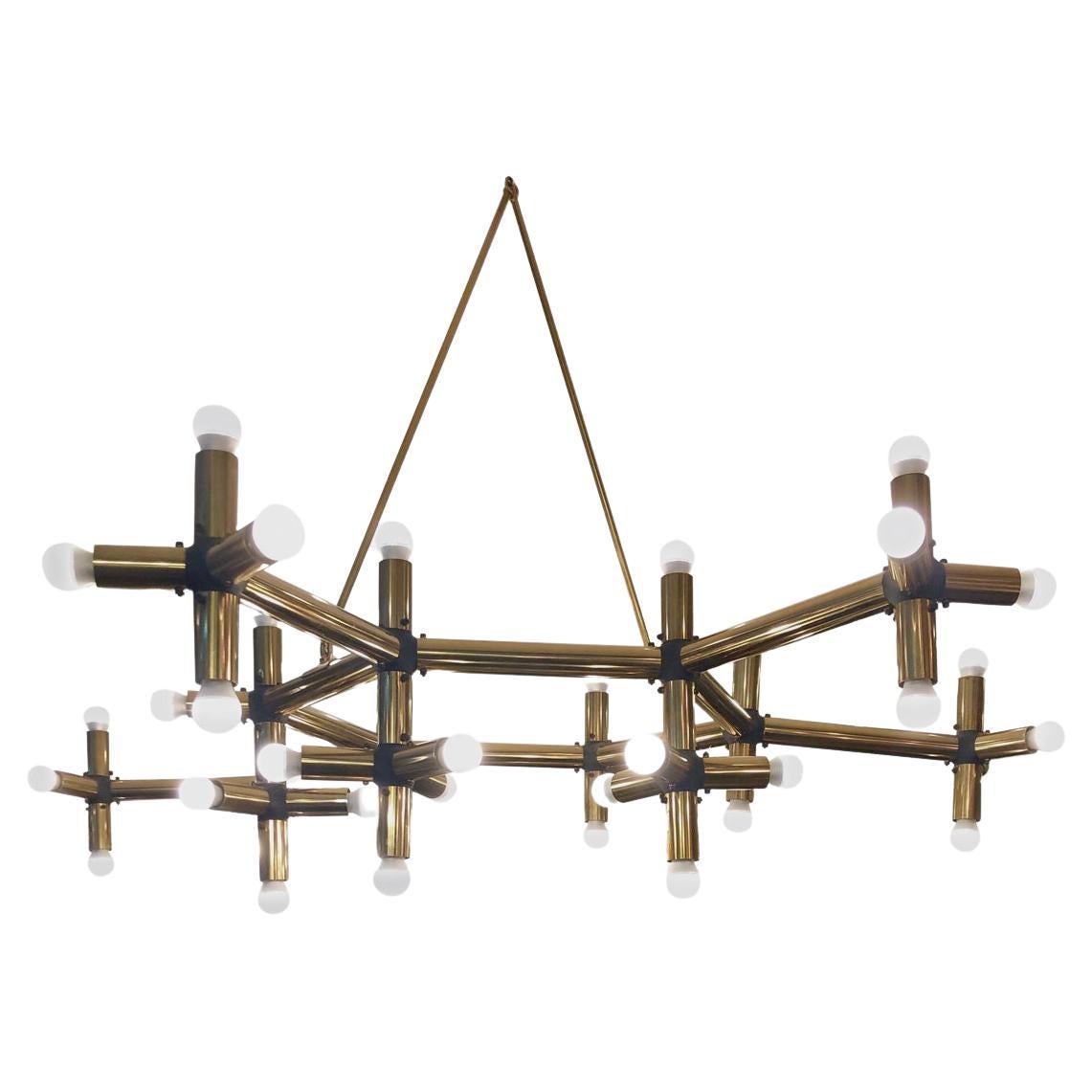 Large Brass Robert Haussmann Tubular Geometrical Ceiling Light