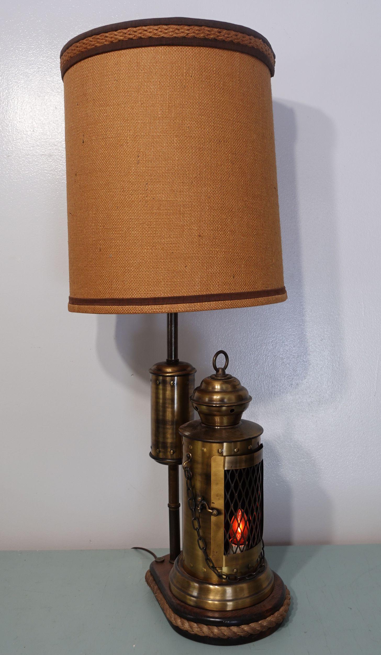 Hand-Crafted Large Brasstable Lamp with Shade For Sale