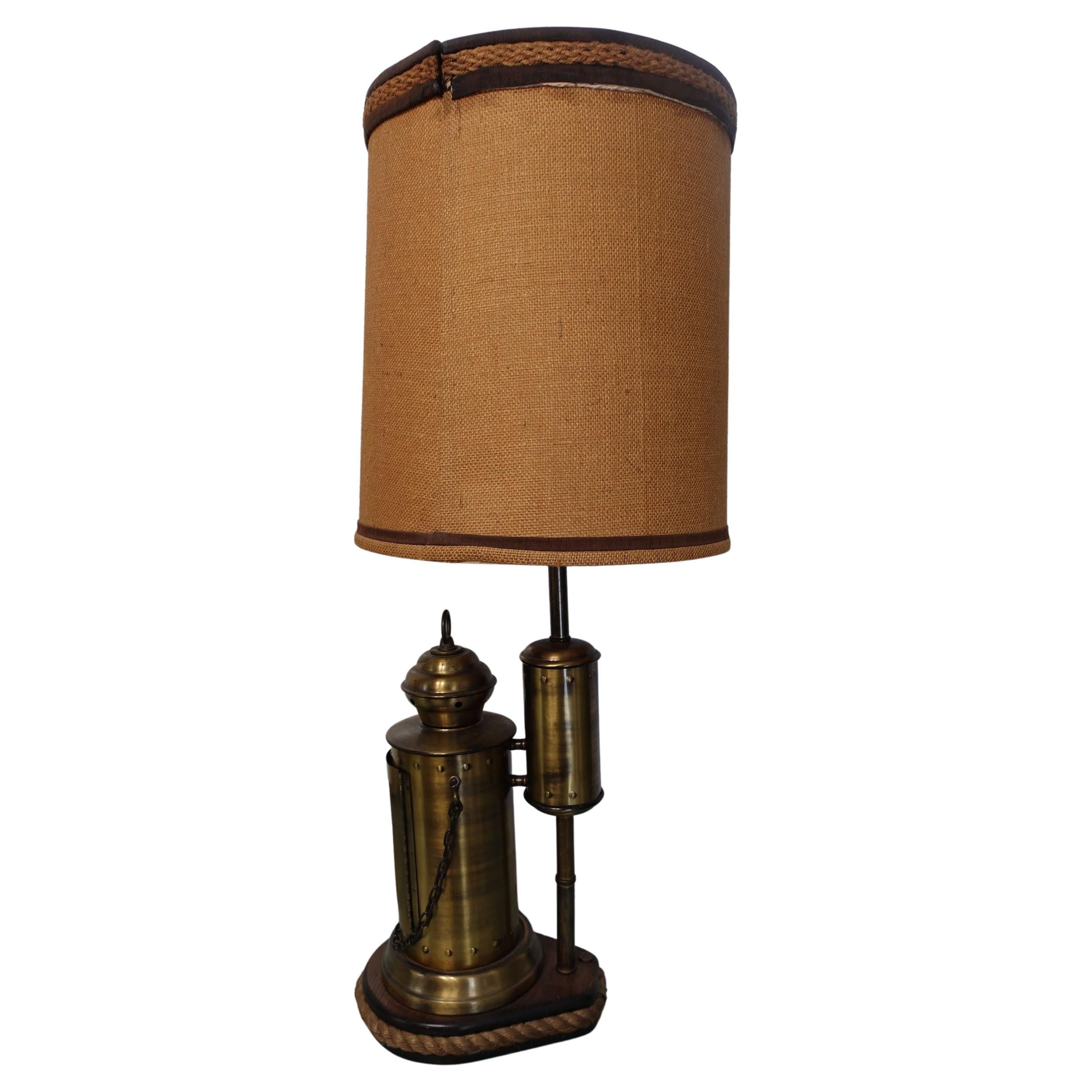 Large Brasstable Lamp with Shade For Sale