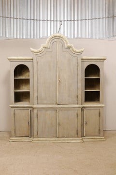 Large Brazilian Painted Wood Cabinet with Display Shelves and Storage