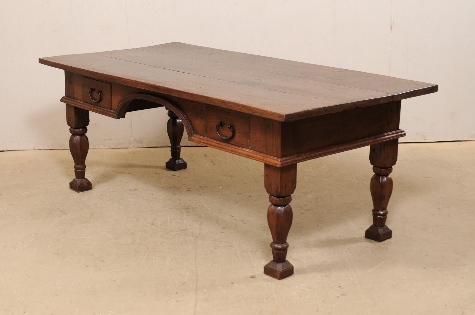 Large Brazilian Peroba Wood Executive Desk with Robustly-Carved Baluster Legs For Sale 2