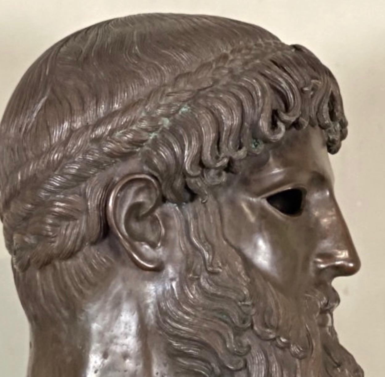 Grand Tour Large Bronze Head after the Antique, Signed Fuse Marinelli Firenze, 20th Century