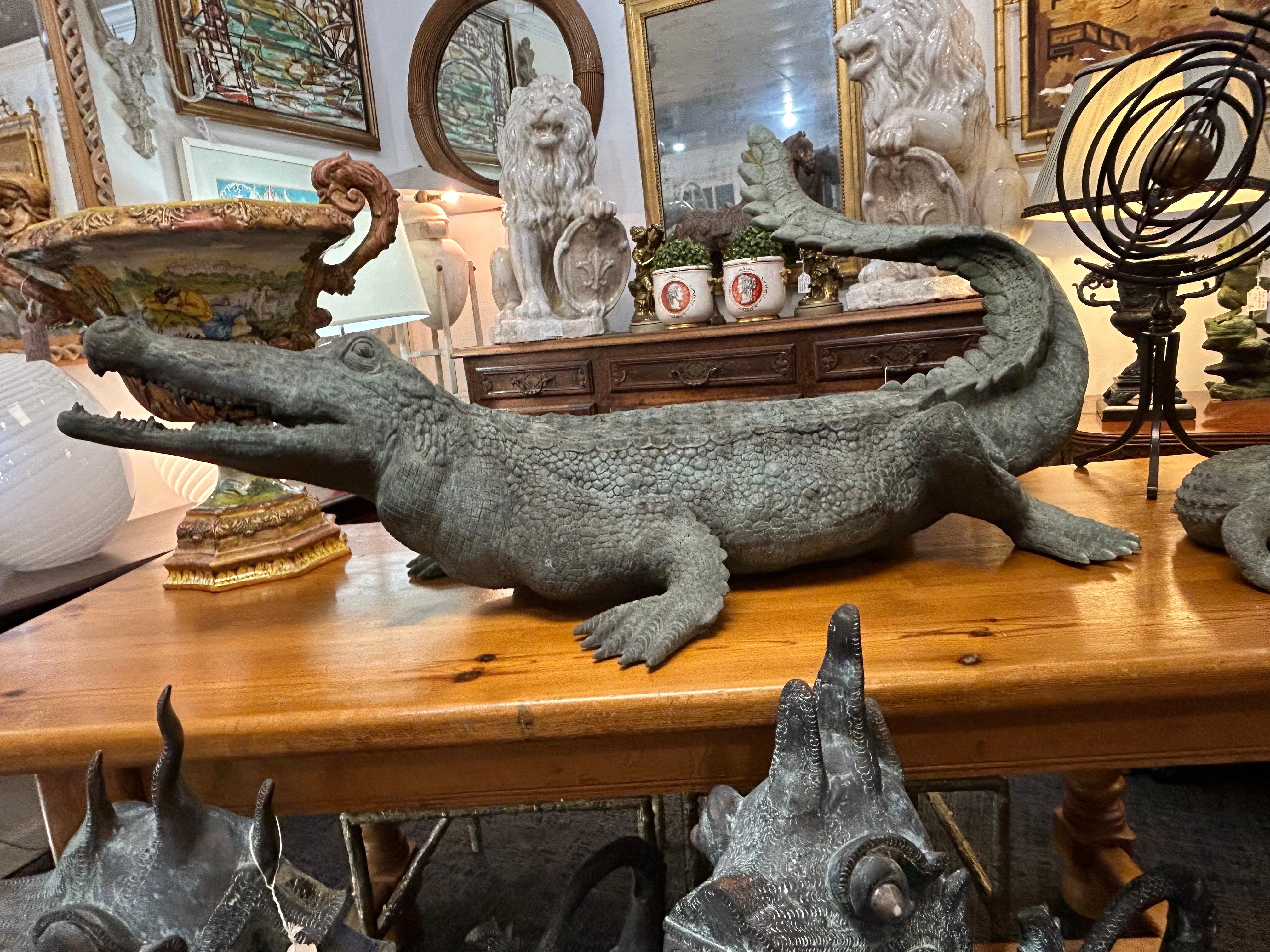 20th Century A large bronze  alligator