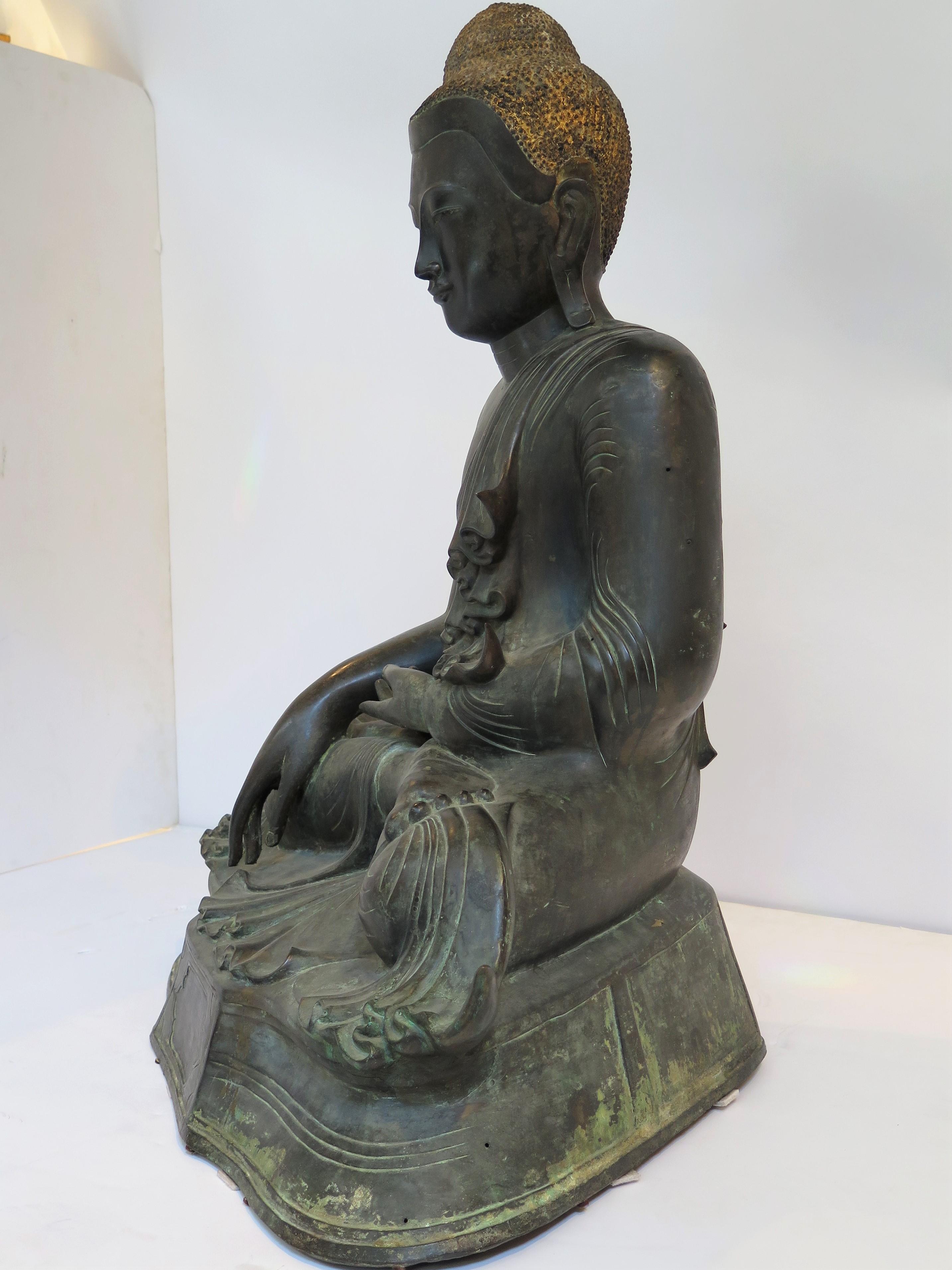 Tribal Large Bronze Sculpture of Seated Buddha, Burma
