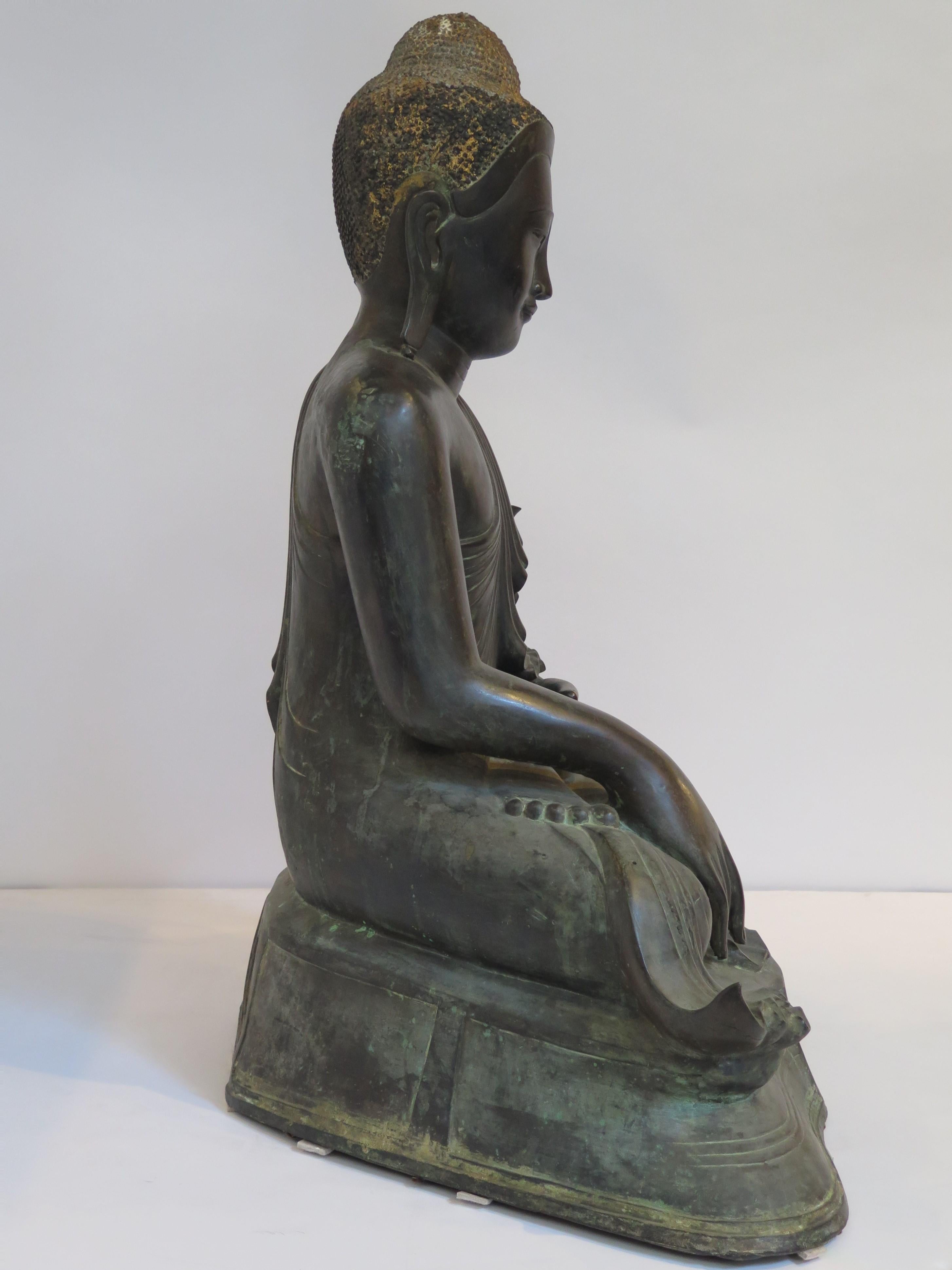 Cast Large Bronze Sculpture of Seated Buddha, Burma
