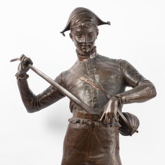 A Large Bronze Sculpture of the Harlequin by Paul Dubois, 19th Century.