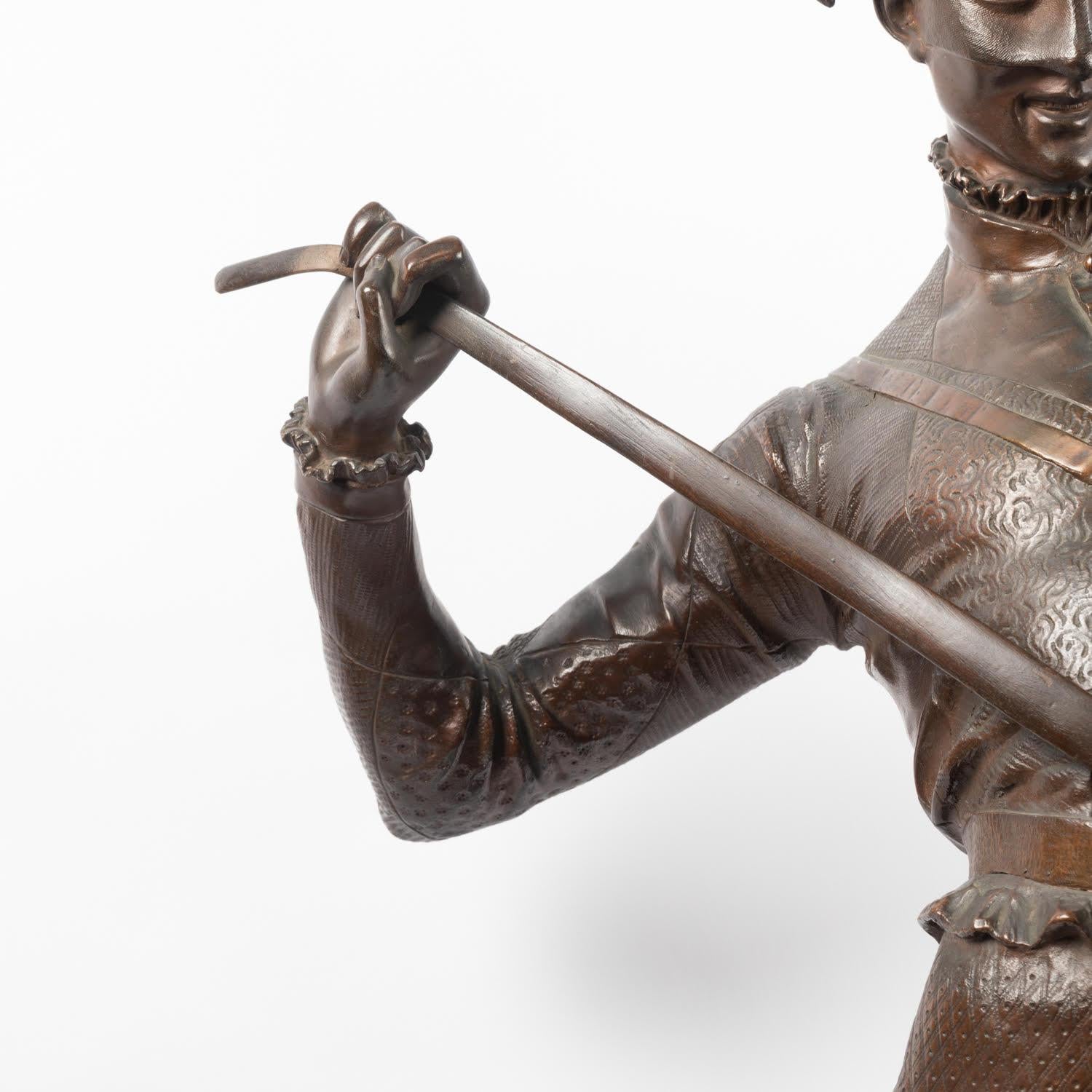 Francese Grande scultura in bronzo di Arlecchino di Paul Dubois, XIX secolo. in vendita