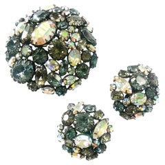 A large brooch and earring set, Schreiner of New York, USA, 1950s.