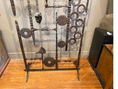 A Large Brutalist Iron and Desert Glass Sculpture Screen Paul Evans Style