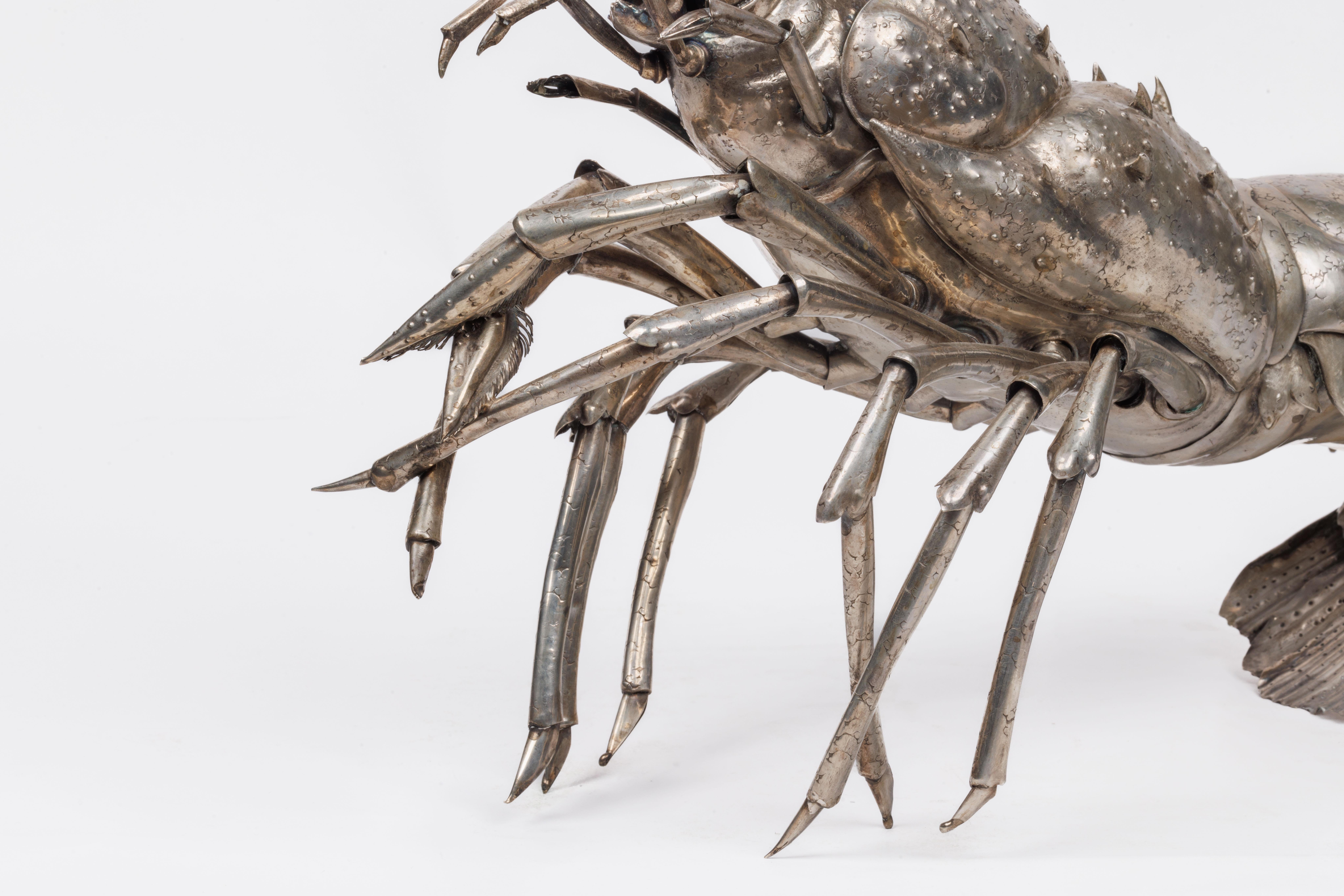 Un grande modello in argento Buccellati di una realistica aragosta caraibica In condizioni buone in vendita a New York, NY
