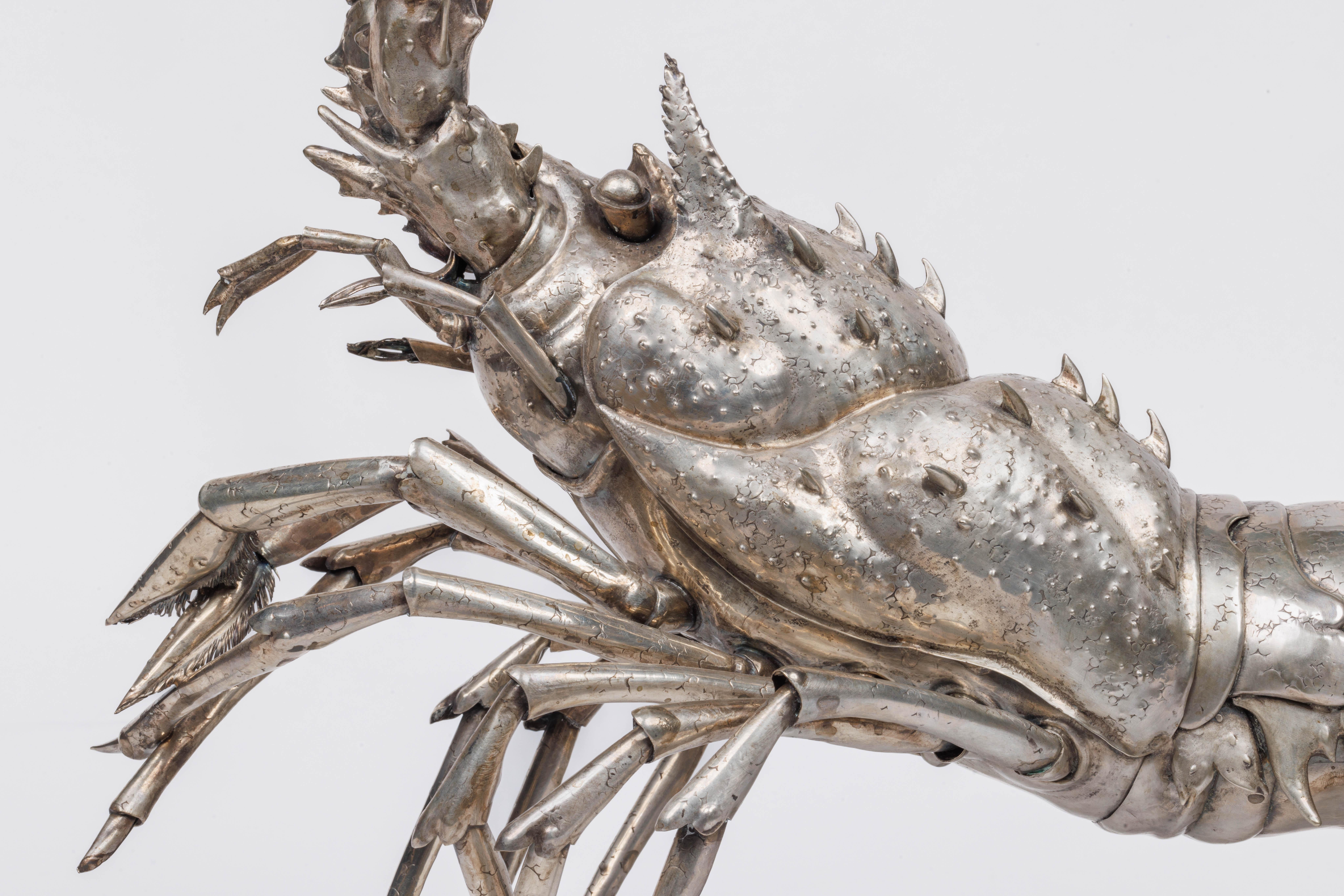Un grande modello in argento Buccellati di una realistica aragosta caraibica In condizioni buone in vendita a New York, NY