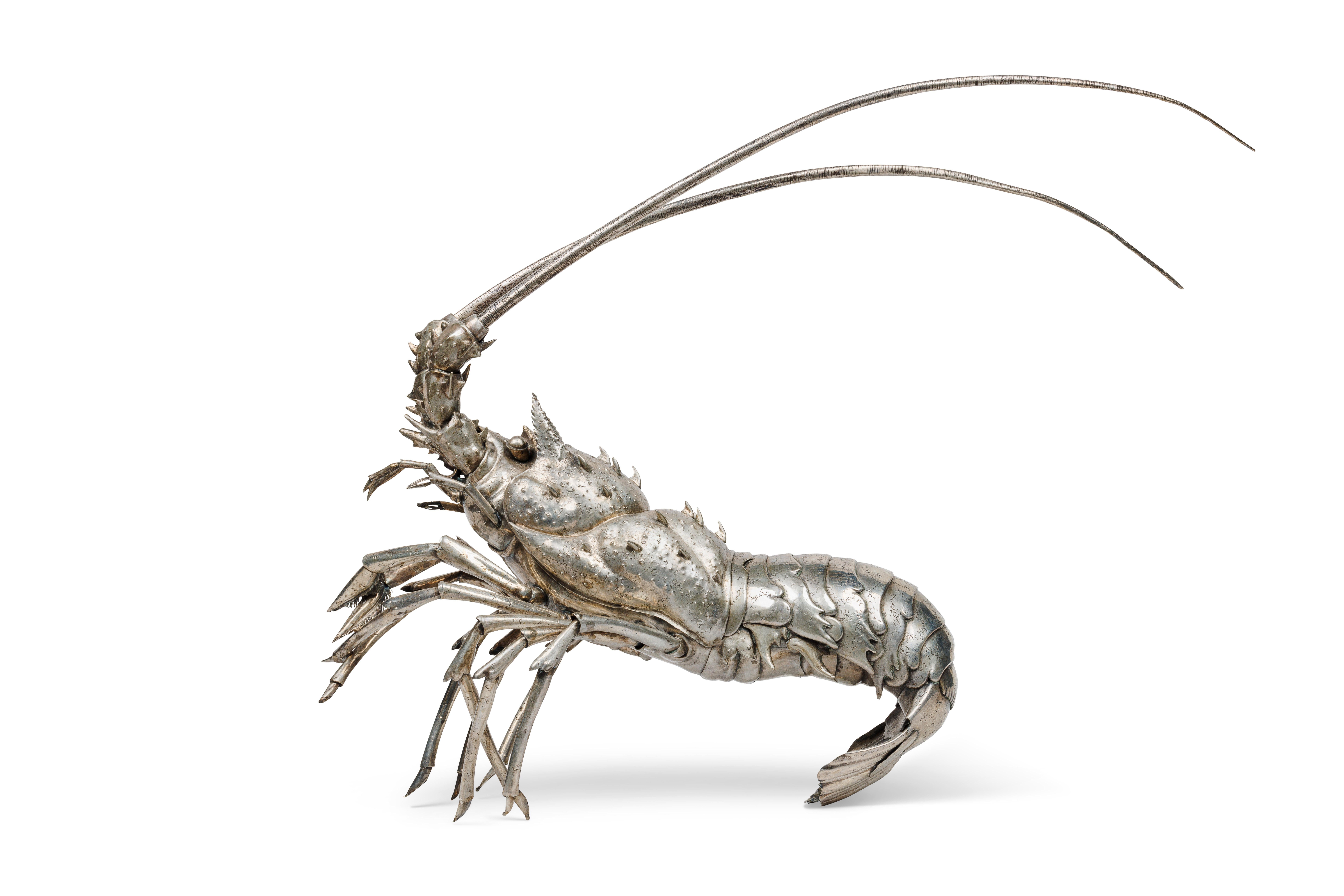 Grand modèle réaliste d'un homard spiny des Caraïbes en argent de Buccellati