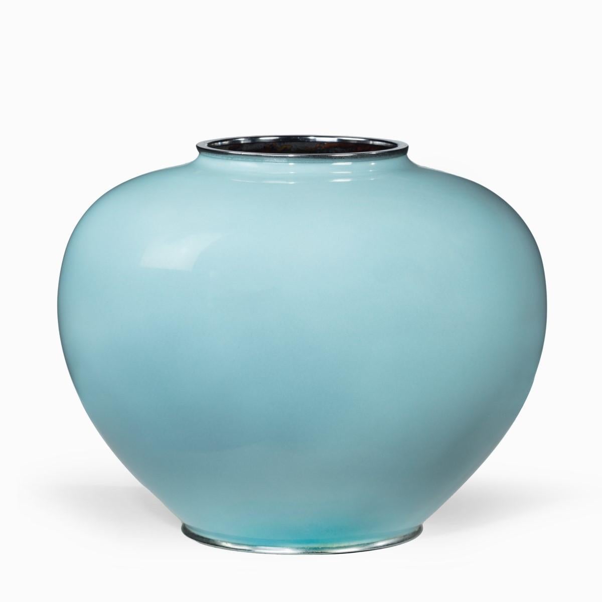 20th Century Large Bulbous Blue Japanese Cloisonné Vase For Sale