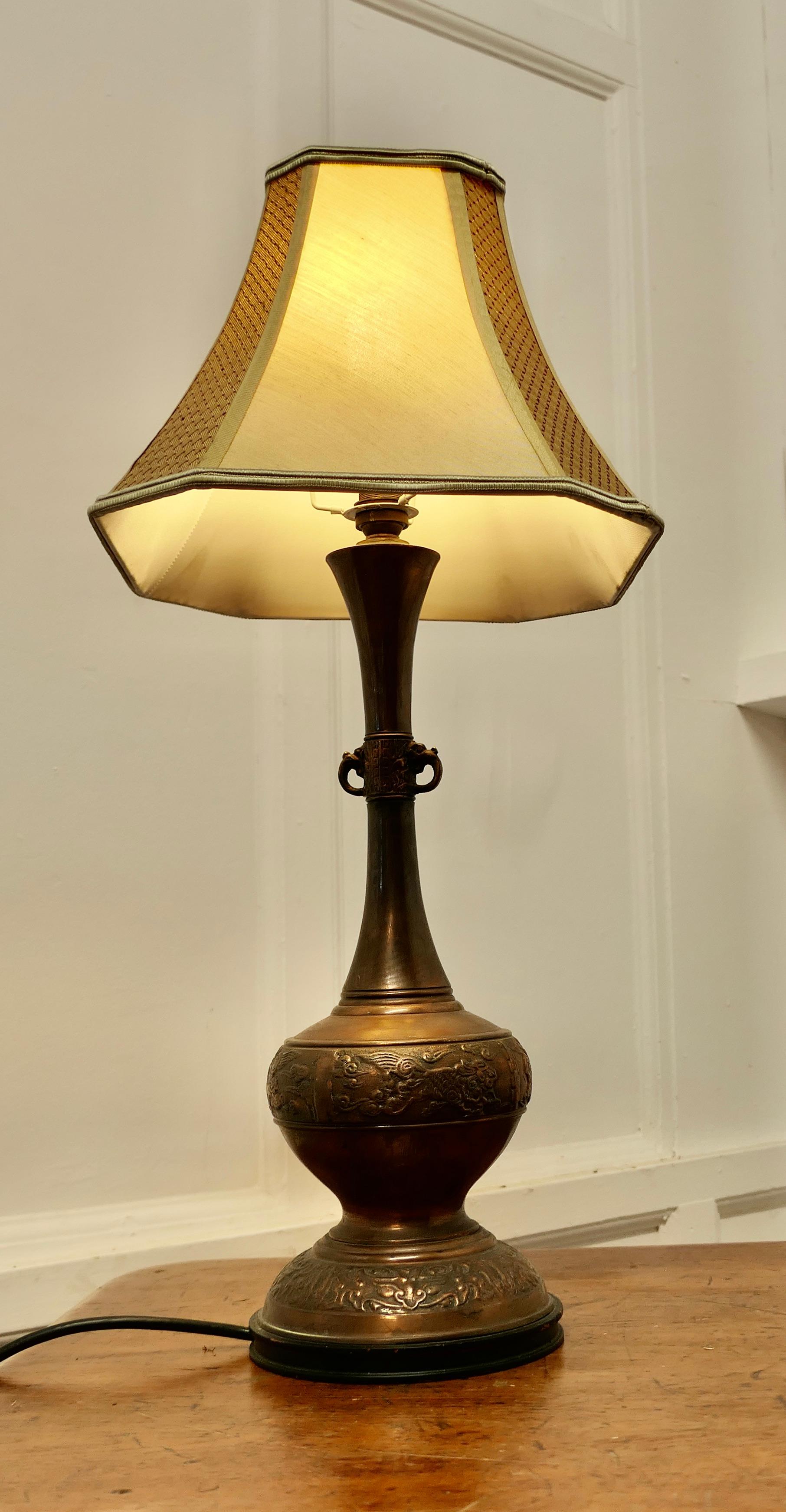 Islamic A Large Bulbous Embossed Copper Table Lamp     For Sale