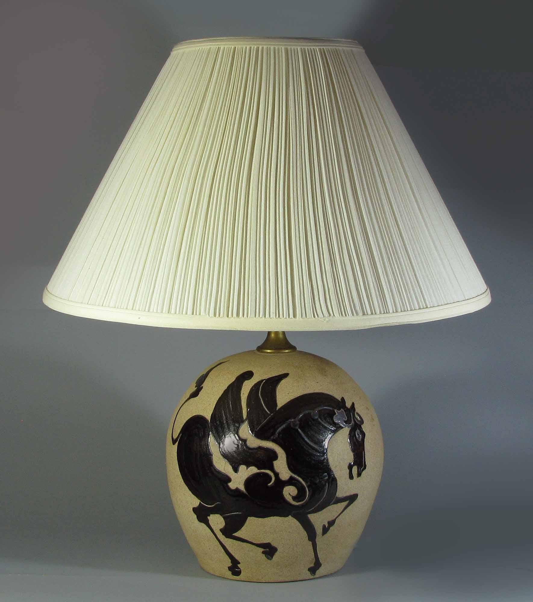 American A Large Bulbous Studio Pottery “PEGASUS” Lamp For Sale