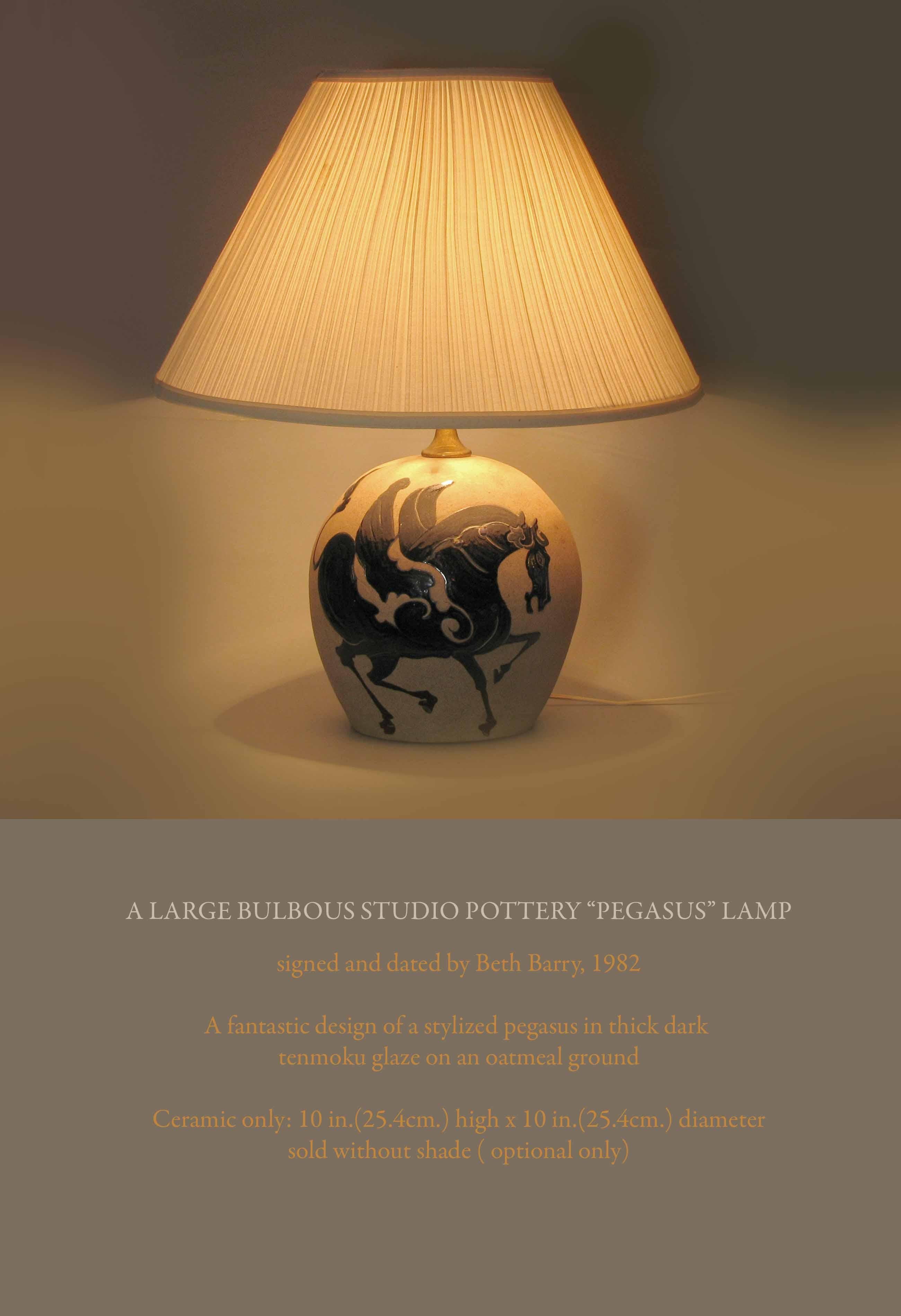 Hand-Crafted A Large Bulbous Studio Pottery “PEGASUS” Lamp For Sale
