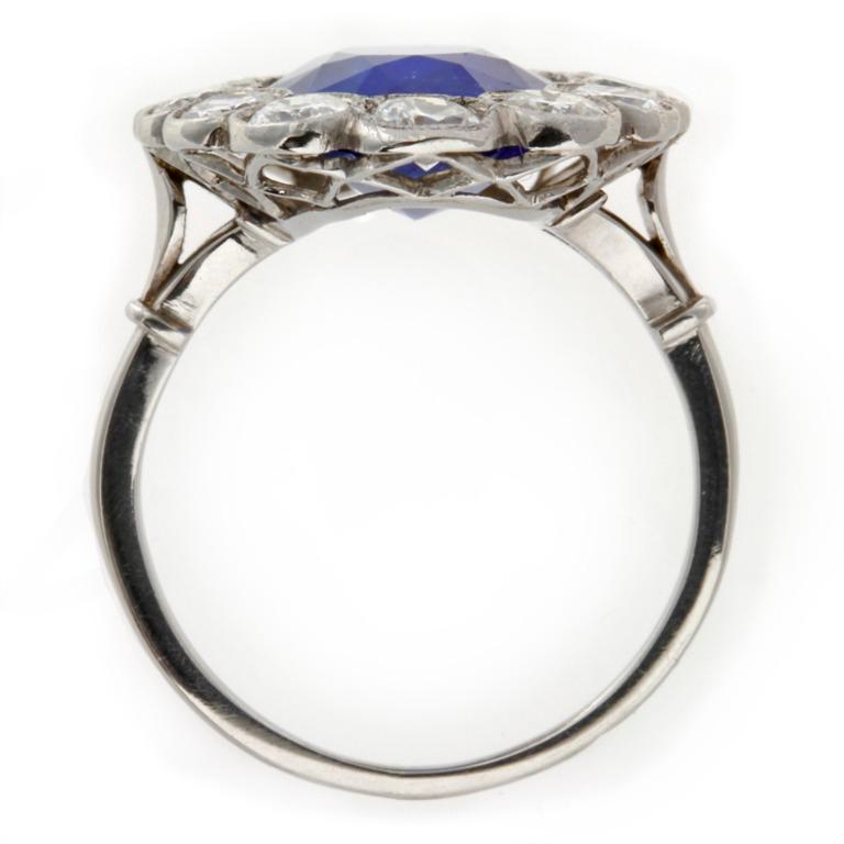 Brilliant Cut Large Burma Sapphire and Diamond Cluster Ring For Sale