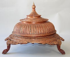 Large Burmese Gilt and Lacquered Wood Temple Offering Vessel