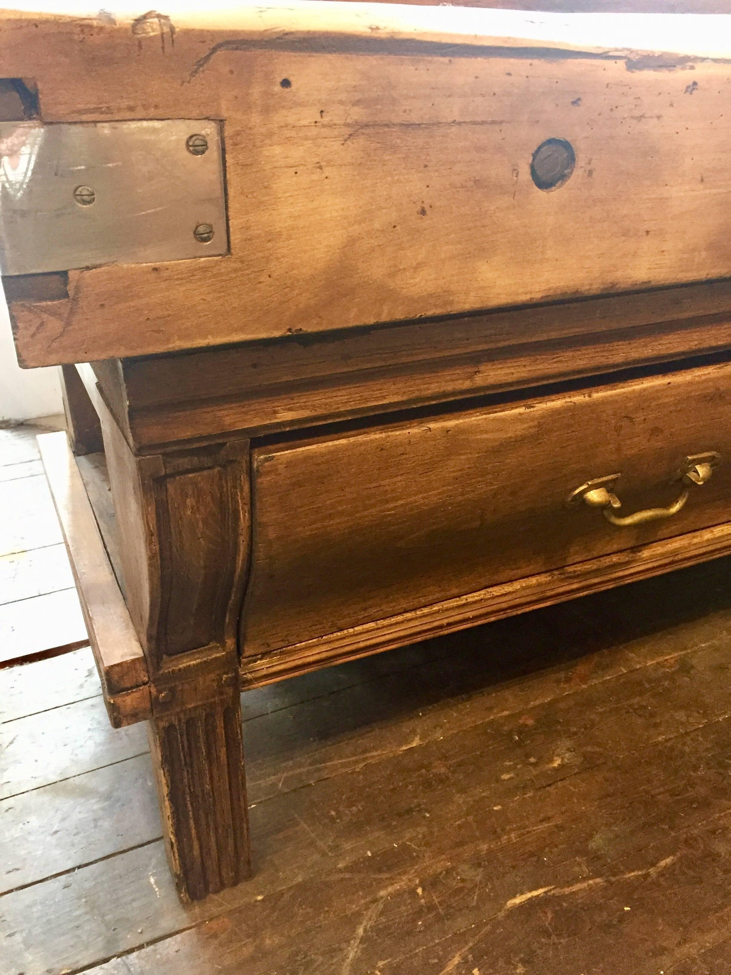 Large 19th Century French Butchers Block with Two Large Drawers 5