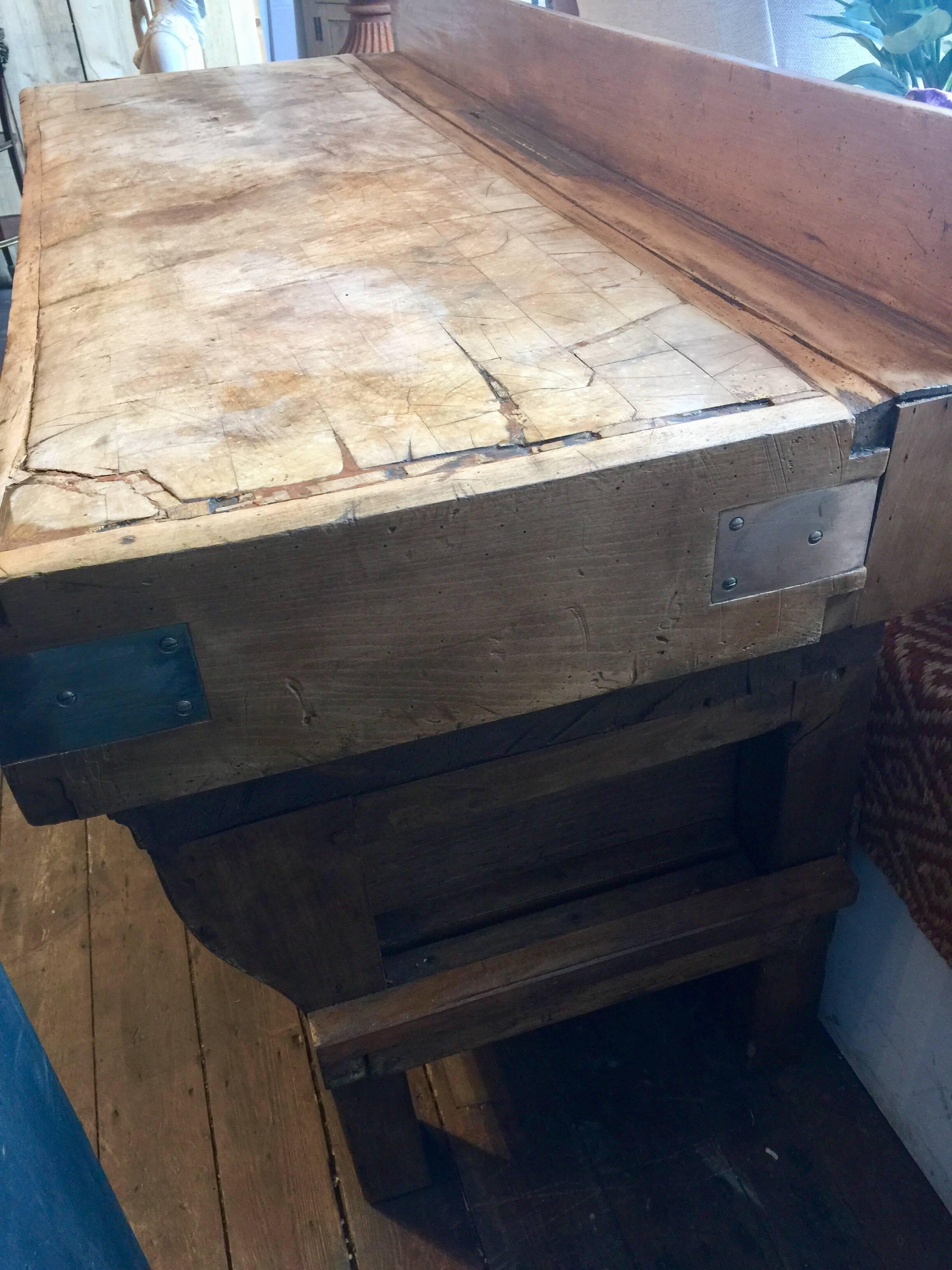 Large 19th Century French Butchers Block with Two Large Drawers 1