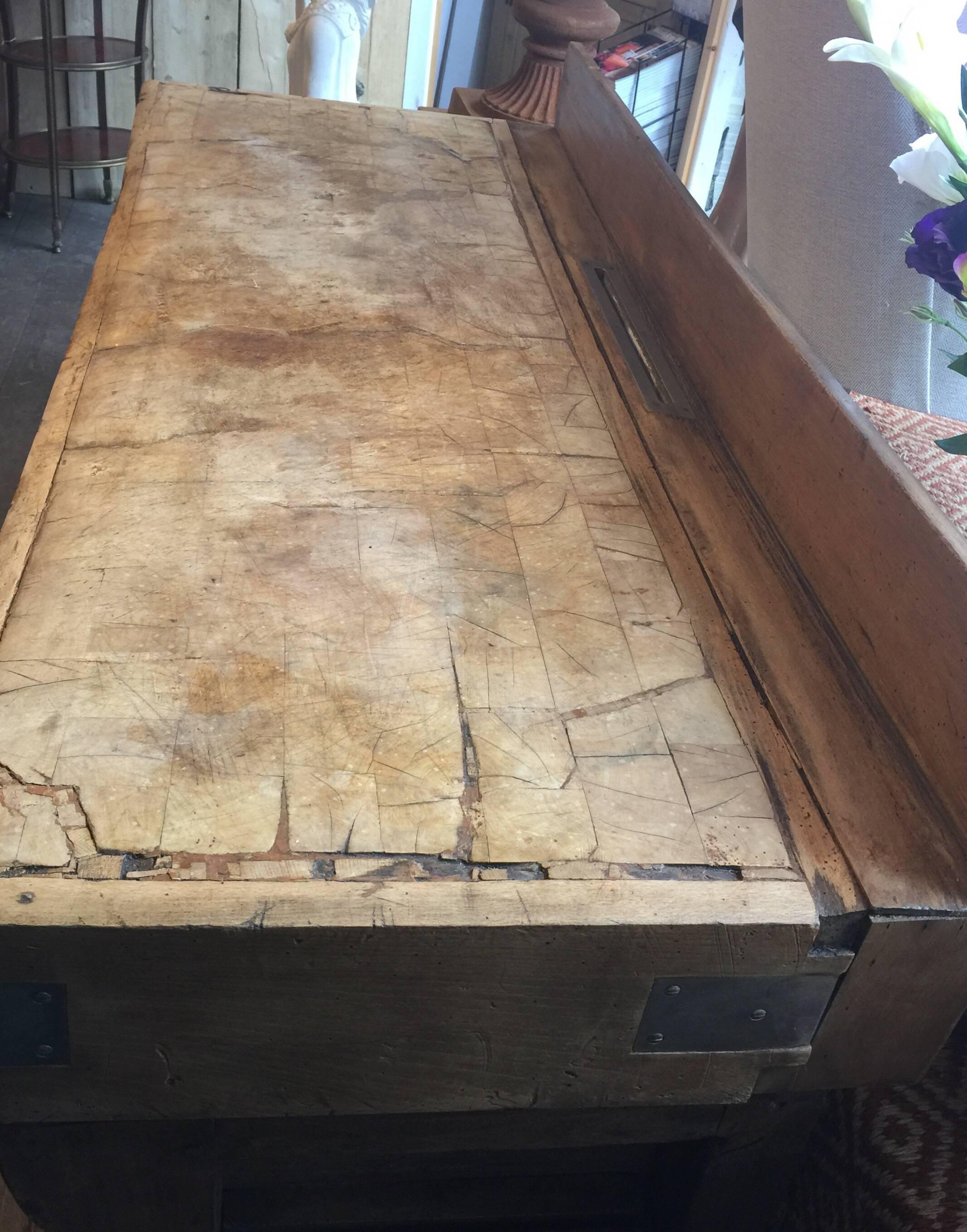 Large 19th Century French Butchers Block with Two Large Drawers 2