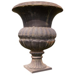 Retro Large Campana Cast Iron Garden Urn in the 18th Century Style, Late 20th Century