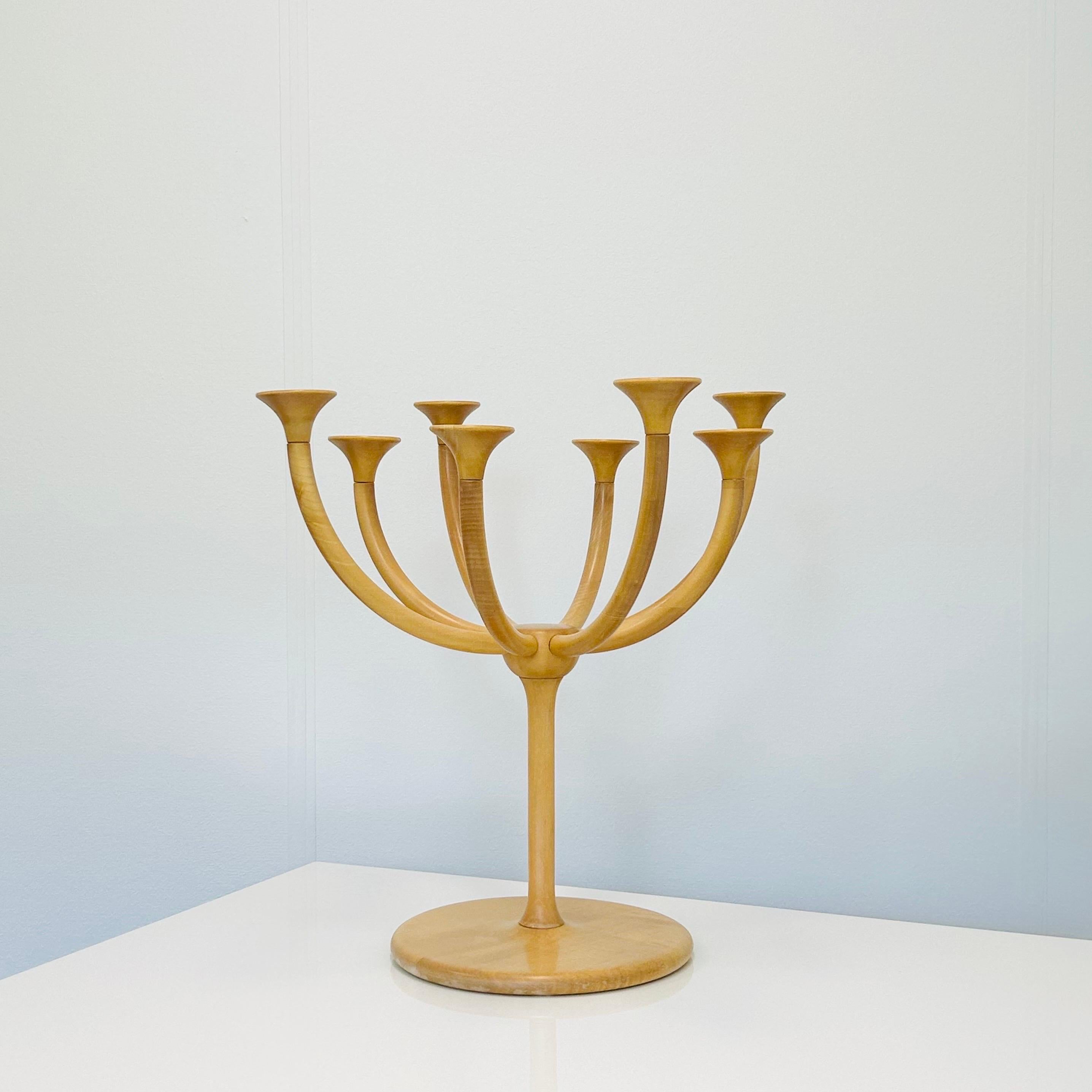 An impressive and captivating floor-size candelabrum in bent maple designed by Nanna Ditzel. Crafted from the finest bent maple wood this remarkable 8-candle piece will instantly command attention and fit into any modern setting.

* A candelabrum