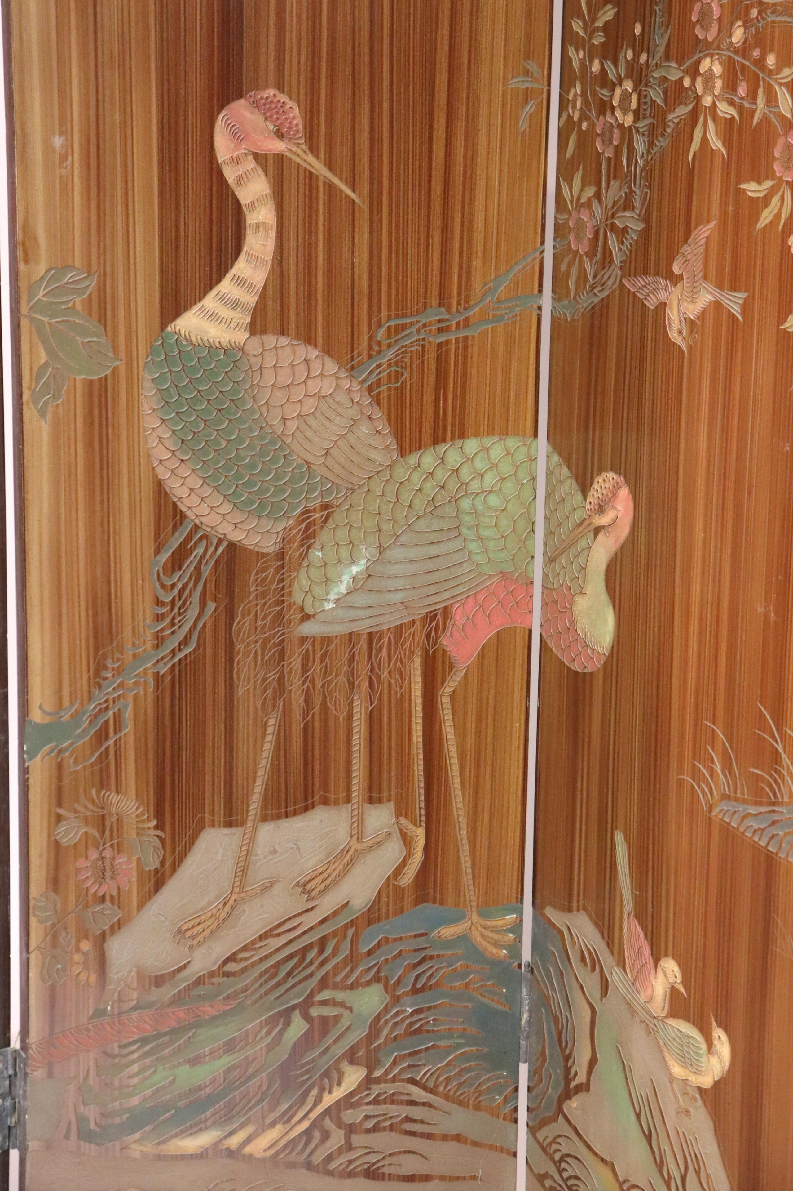 Hand-Painted Large Caramel Hand Painted Chinoiserie Screen