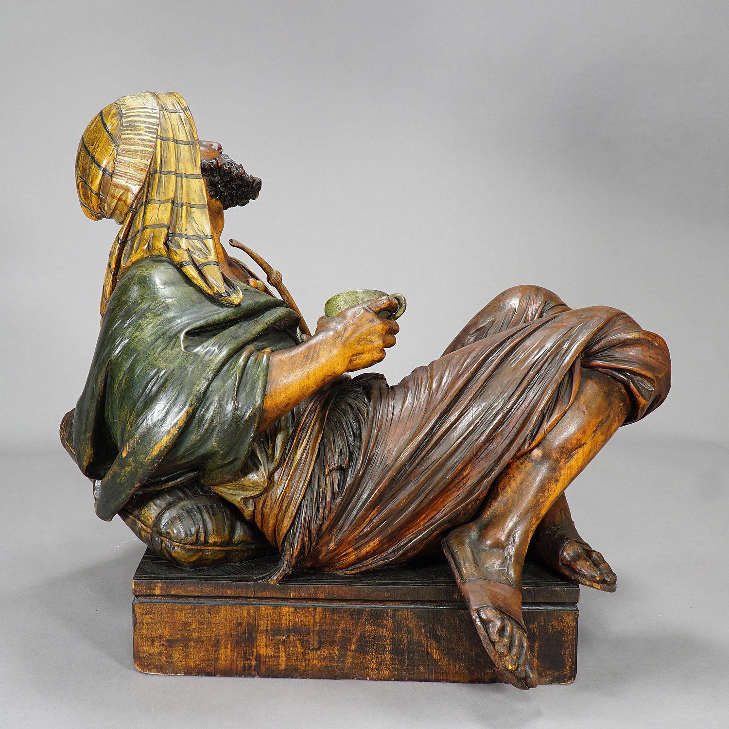 Large Carved Arab Sculpture with Coffee and Pipe, Vienna, circa 1900 For Sale 1